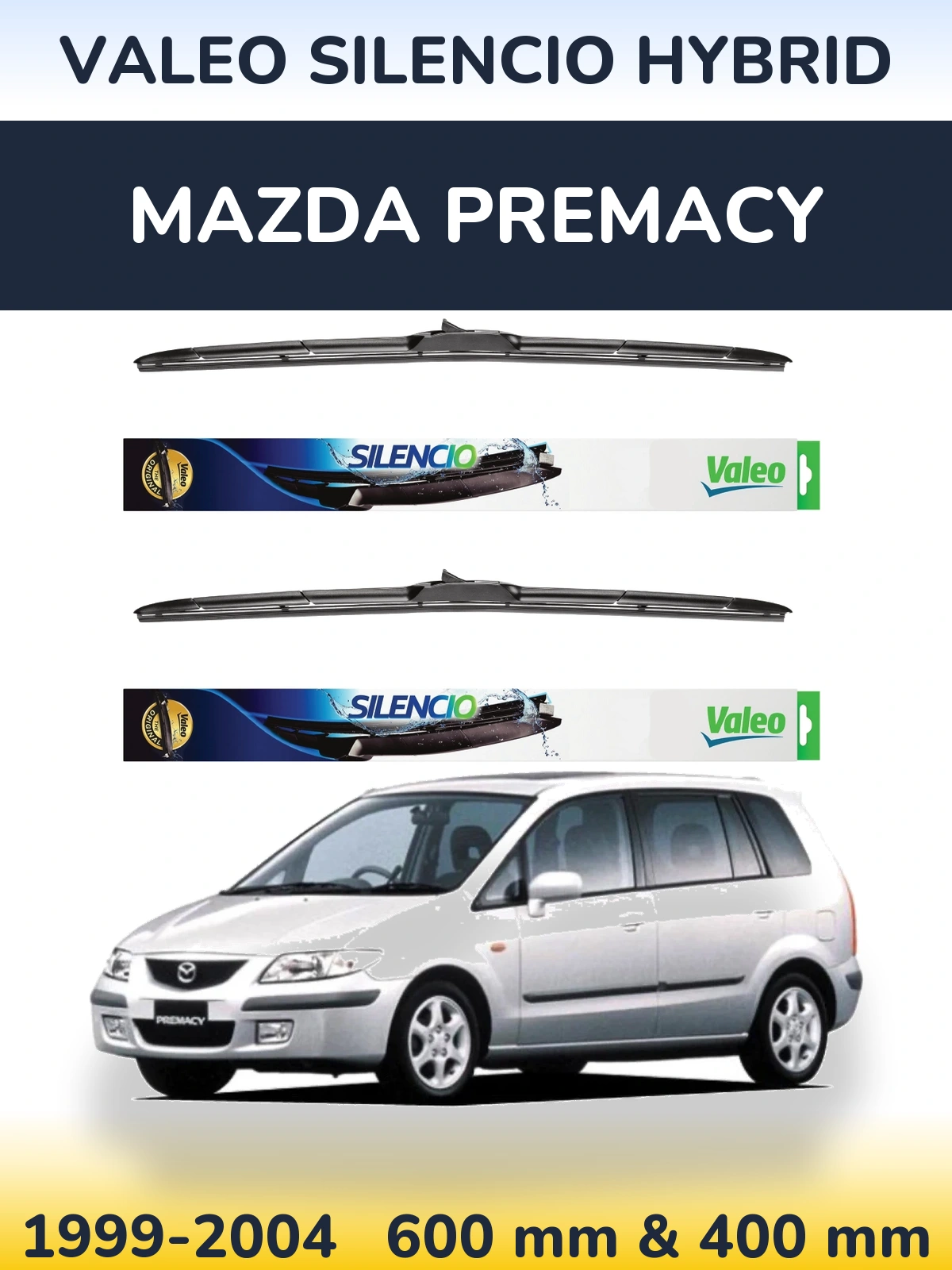Front wiper blade set Valeo Silencio Hybrid 600 & 400 мм for Mazda Premacy 1999-2004