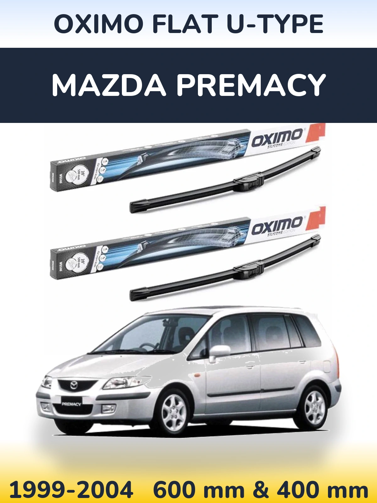 Комплект передних дворников Oximo Flat U-type 600 & 400 мм для Mazda Premacy 1999-2004