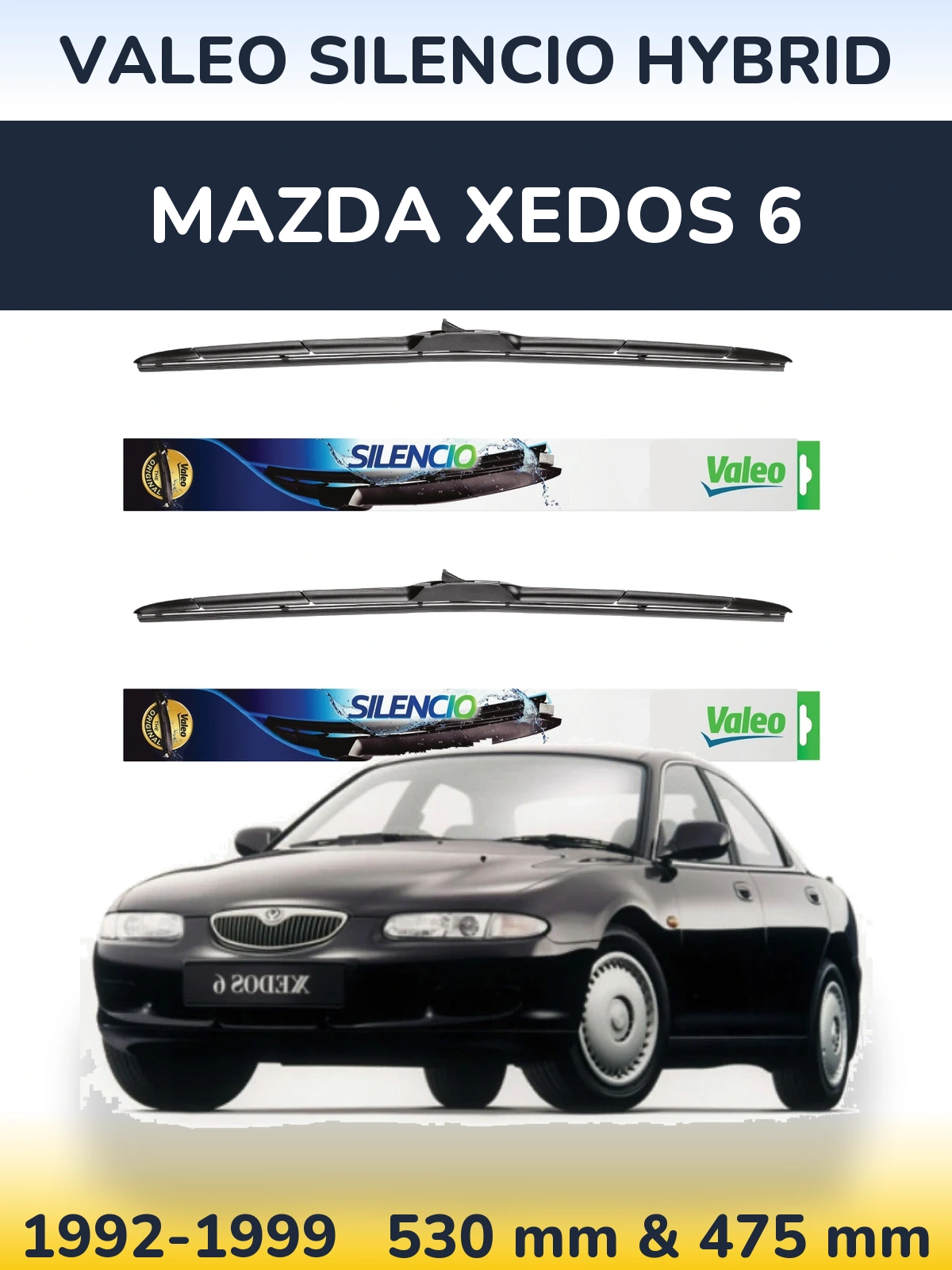 Комплект передних дворников Valeo Silencio Hybrid 530 & 475 мм для Mazda Xedos 6 1992-1999