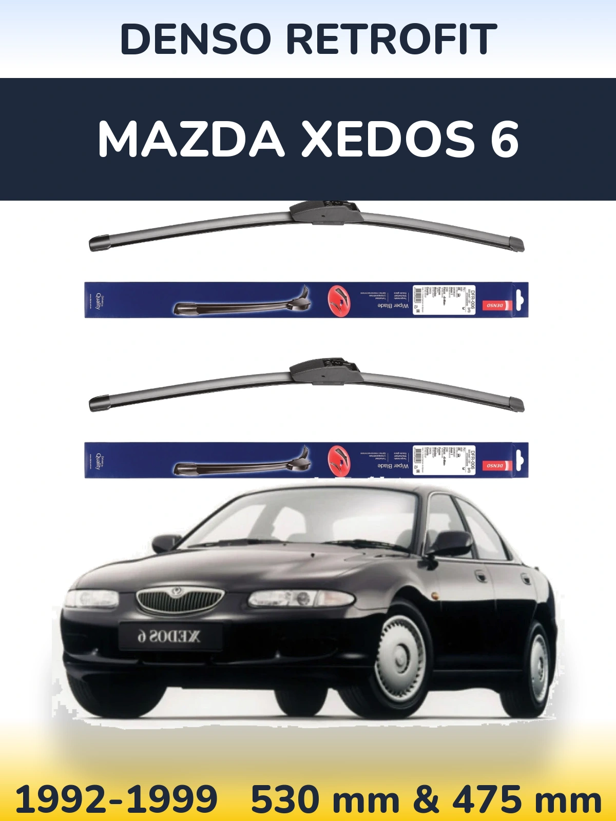 Komplet przednich wycieraczek Denso Retrofit 530 & 475 mm do Mazda Xedos 6 1992-1999