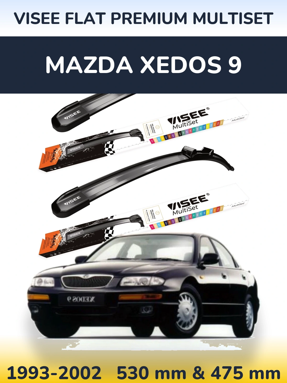 Front wiper blade set VISEE FLAT PREMIUM MultiSet 530 & 475 мм for Mazda Xedos 9 1993-2002
