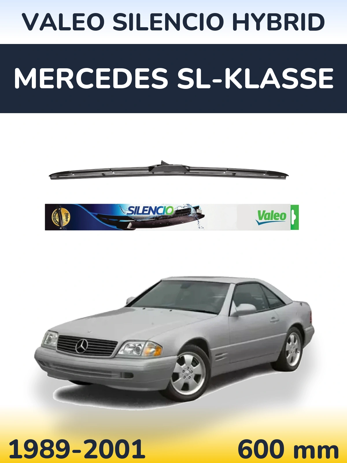 Передний дворник Valeo Silencio Hybrid 600 мм для Mercedes SL-Klasse 1989-2001