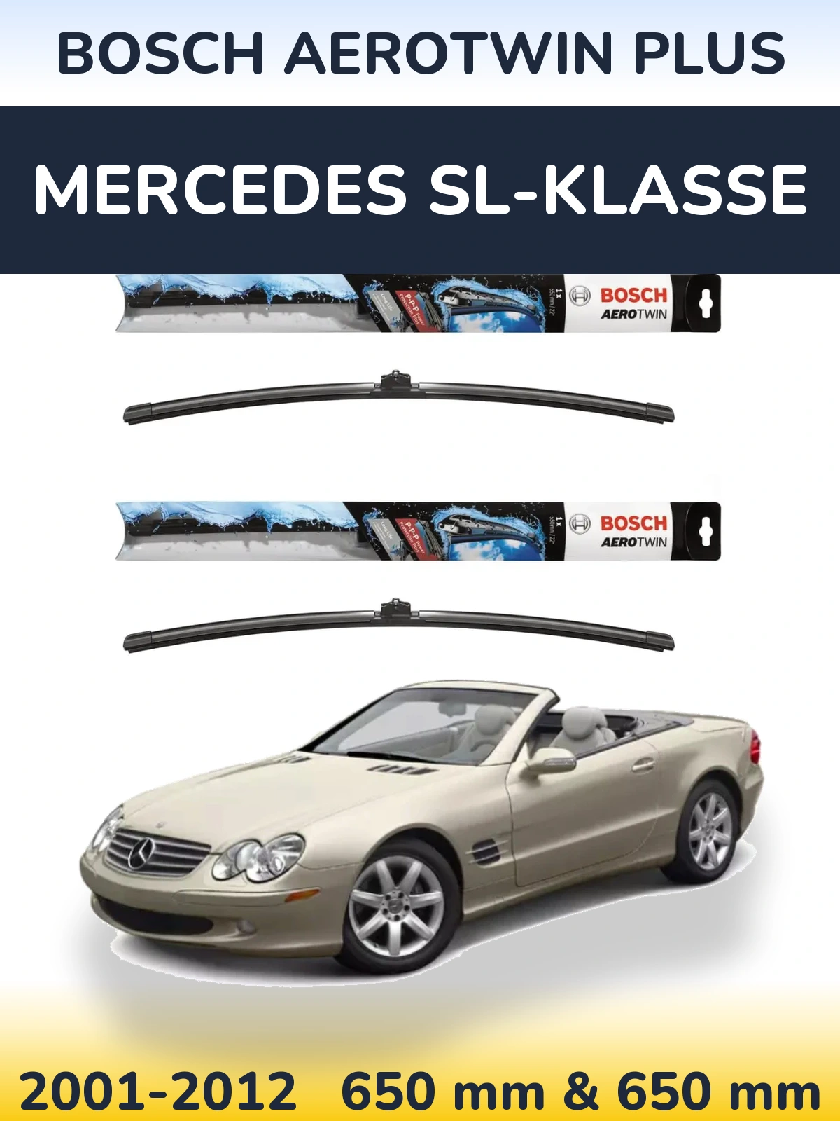 Front wiper blade set BOSCH AeroTwin Plus 650 & 650 mm for Mercedes SL-Klasse 2001-2012