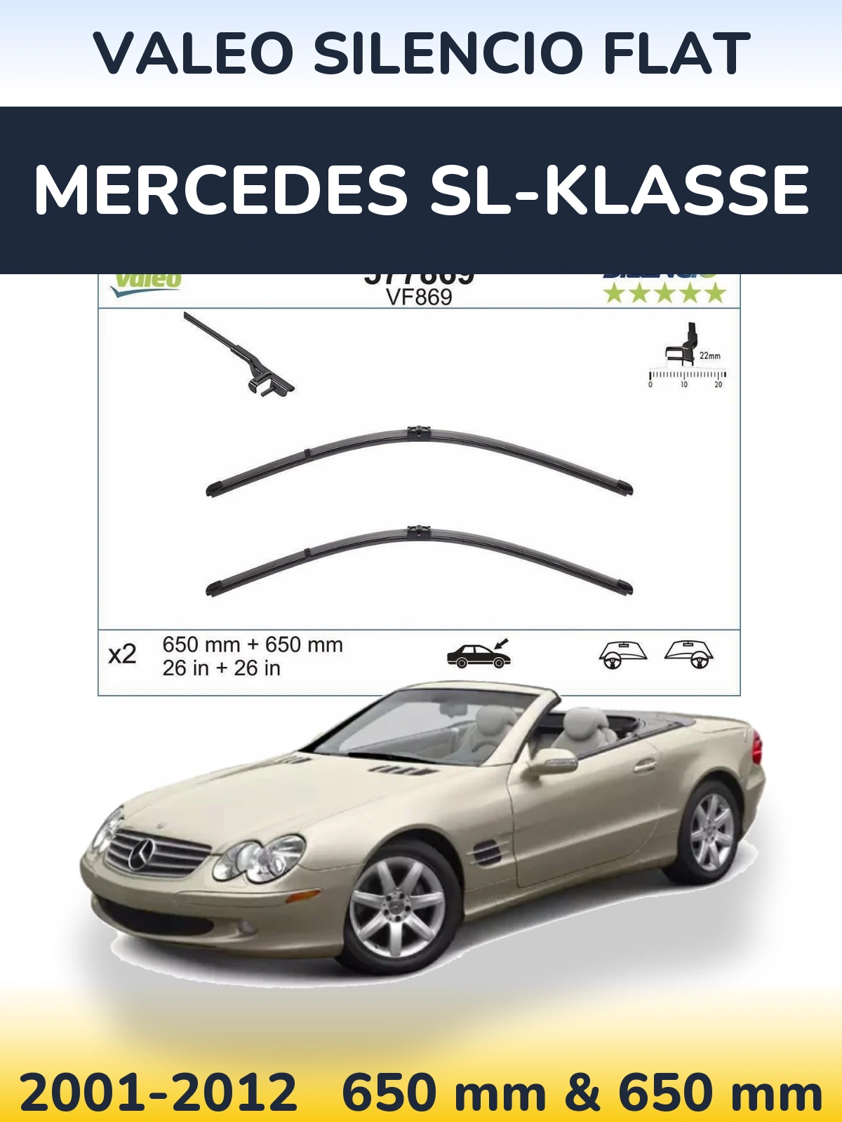 Комплект передніх щіток Valeo Silencio Flat 680 & 680 мм для Mercedes SL-Klasse 2001-2012