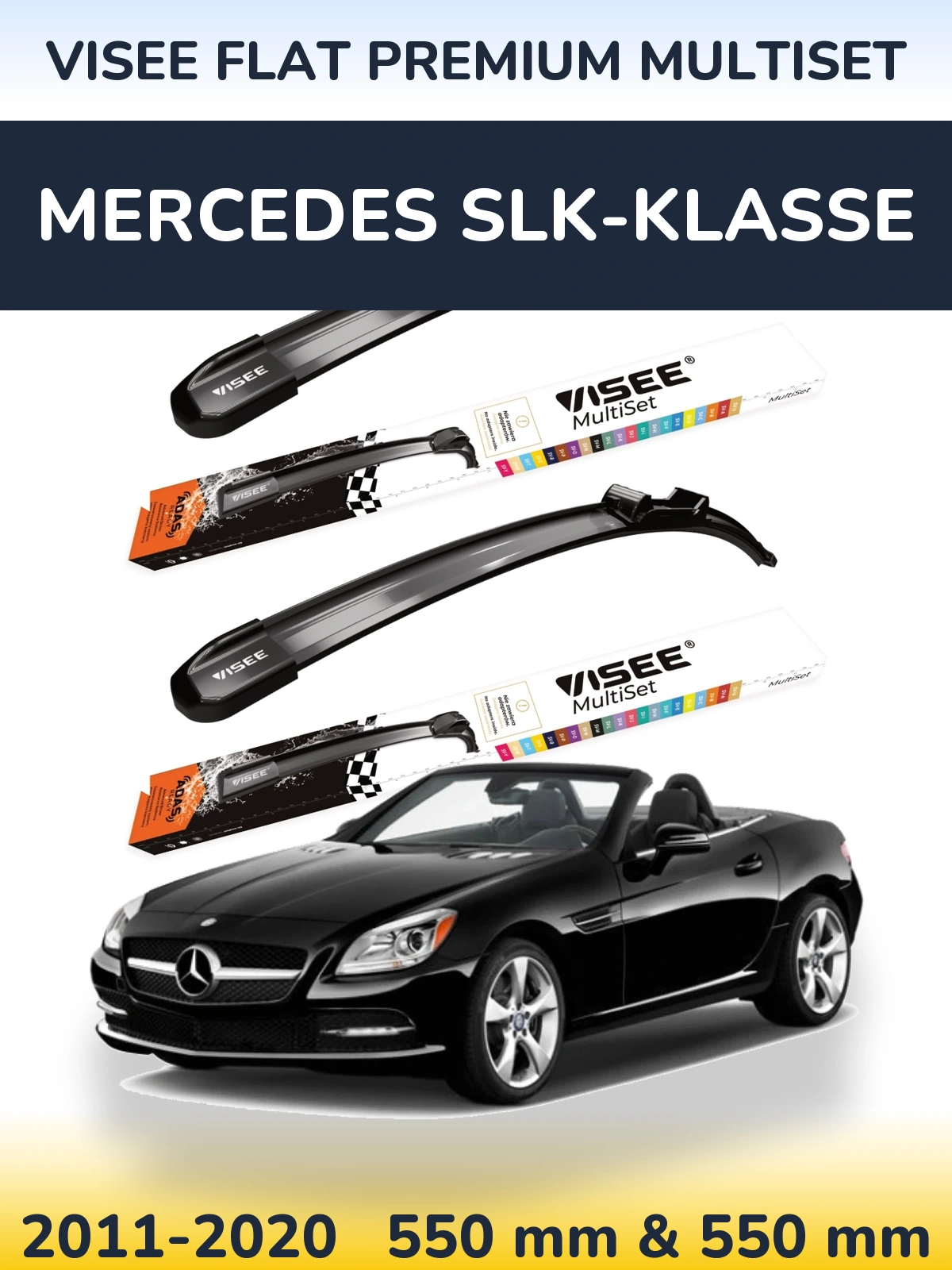 Комплект передніх щіток VISEE FLAT PREMIUM MultiSet 550 & 550 мм для Mercedes SLK-Klasse 2011-2020