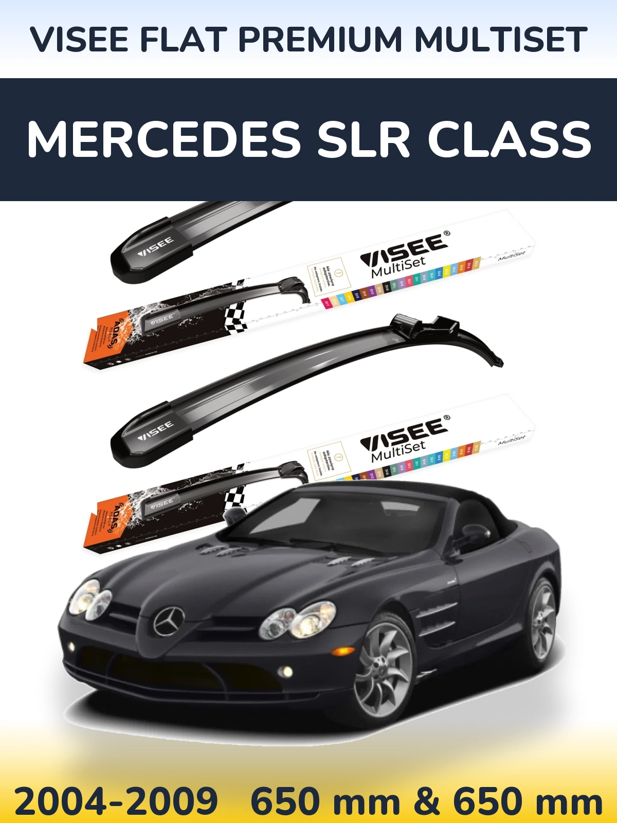 Комплект передних дворников VISEE FLAT PREMIUM MultiSet 650 & 650 мм для Mercedes SLR Class 2004-2009