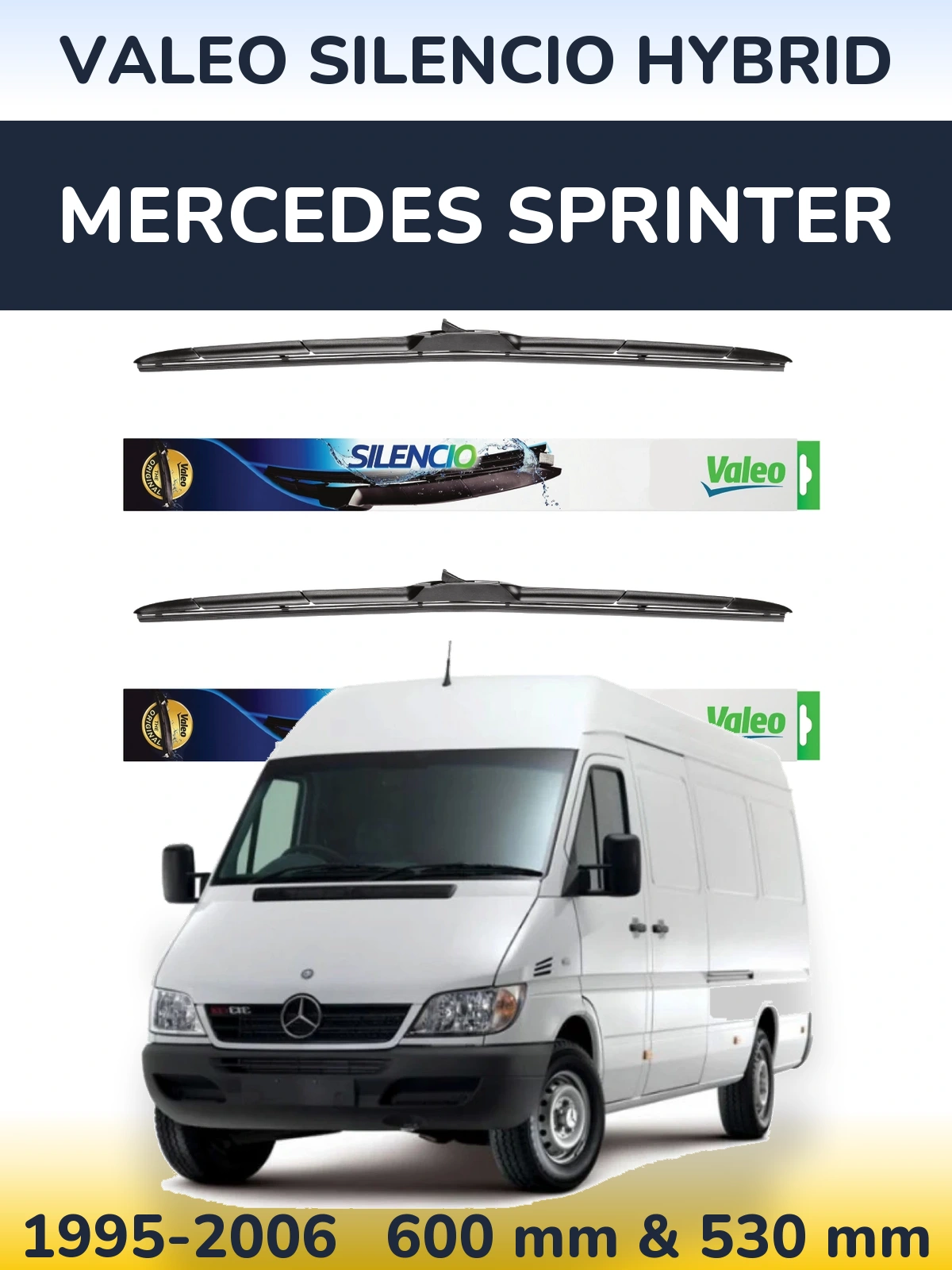 Front wiper blade set Valeo Silencio Hybrid 600 & 530 мм for Mercedes Sprinter 1995-2006