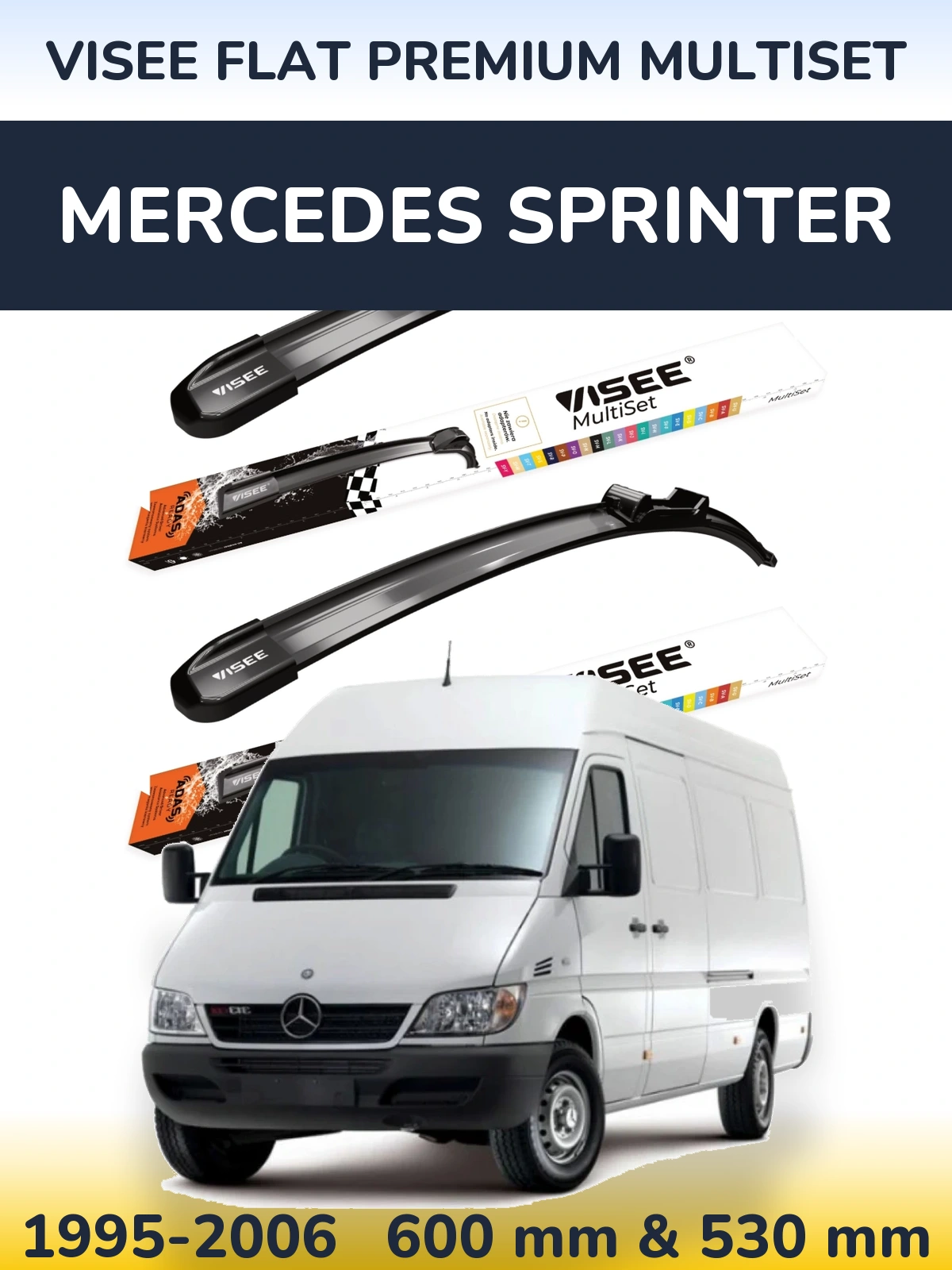 Front wiper blade set VISEE FLAT PREMIUM MultiSet 600 & 530 мм for Mercedes Sprinter 1995-2006