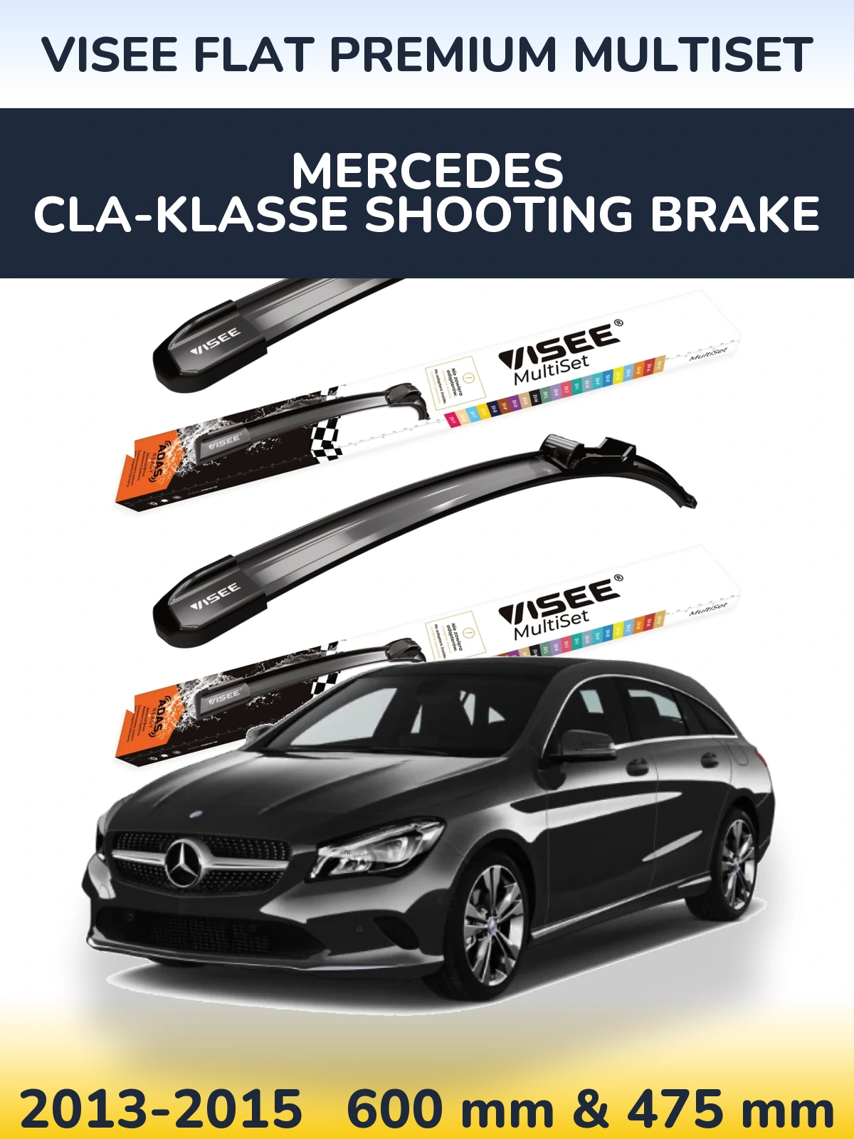 Комплект передніх щіток VISEE FLAT PREMIUM MultiSet 600 & 475 мм для Mercedes CLA-Klasse Shooting Brake 2013-2015