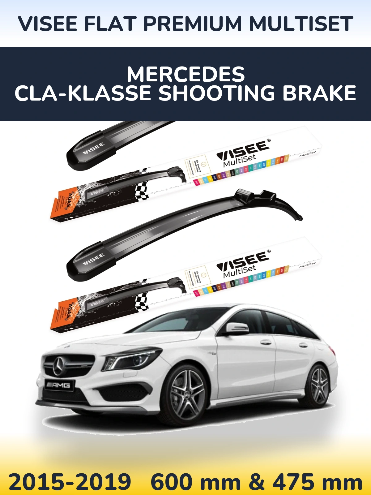 Komplet przednich wycieraczek VISEE FLAT PREMIUM MultiSet 600 & 475 mm do Mercedes CLA-Klasse Shooting Brake 2015-2019