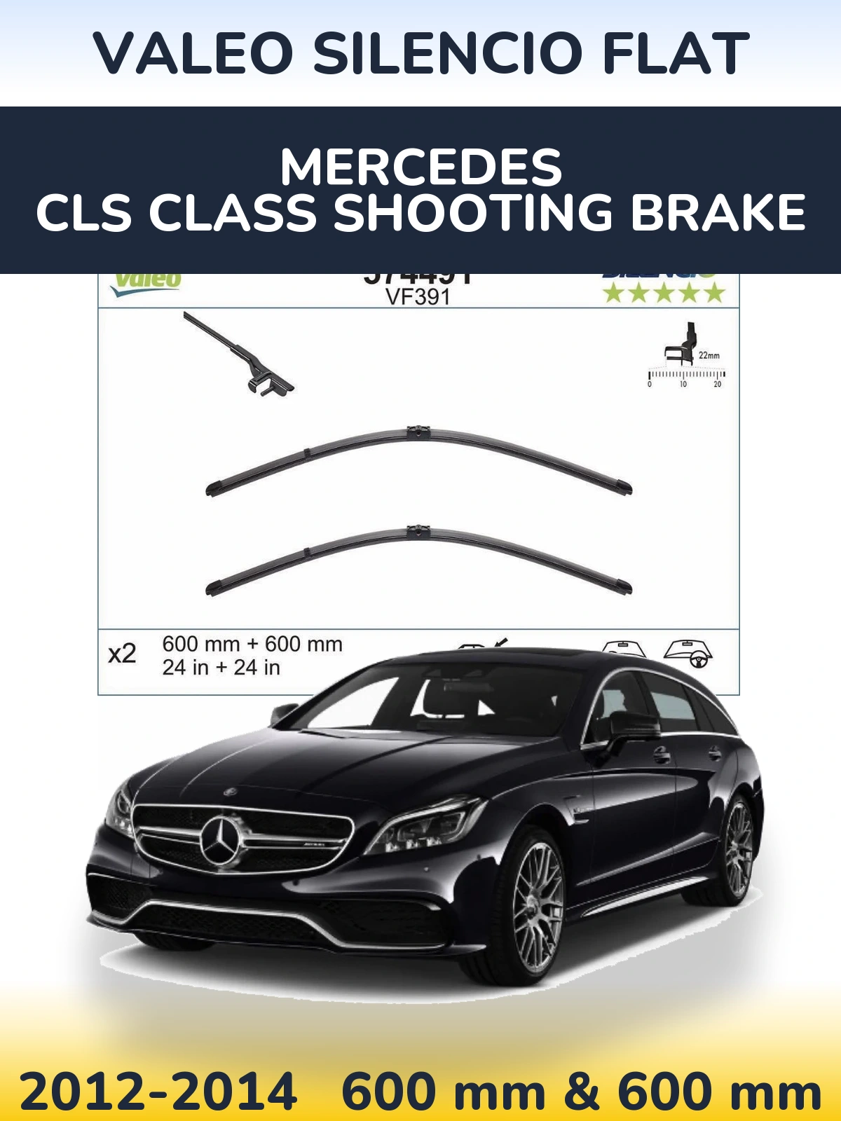 Front wiper blade set Valeo Silencio Flat 600 & 600 мм for Mercedes CLS Class Shooting Brake 2012-2014