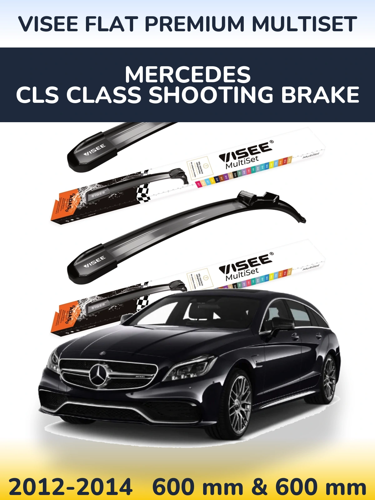 Front wiper blade set VISEE FLAT PREMIUM MultiSet 600 & 600 мм for Mercedes CLS Class Shooting Brake 2012-2014