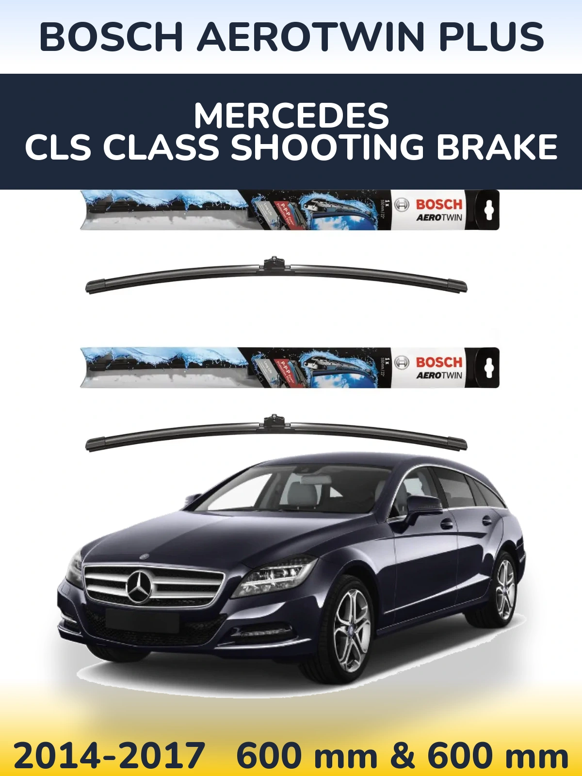 Front wiper blade set BOSCH AeroTwin Plus 600 & 600 мм for Mercedes CLS Class Shooting Brake 2014-2017