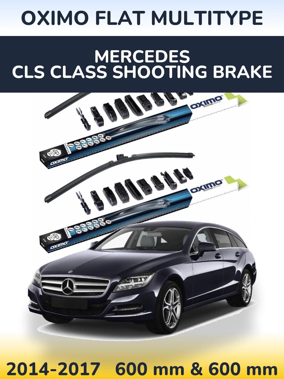 Front wiper blade set Oximo Flat MultiTypee 600 & 600 мм for Mercedes CLS Class Shooting Brake 2014-2017