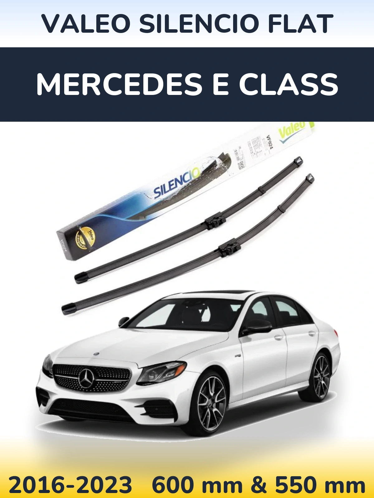 Komplet przednich wycieraczek Valeo Silencio Flat 600 & 550 mm do Mercedes Klasa E 2016-2023