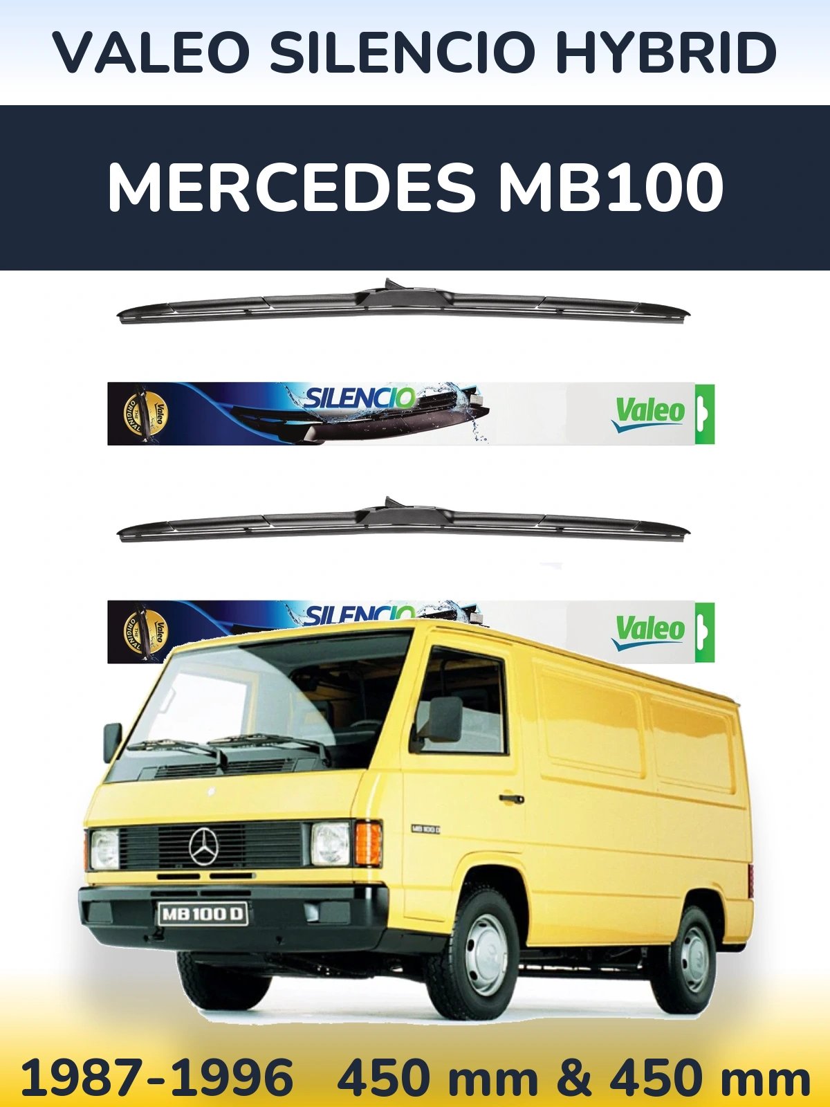 Komplet przednich wycieraczek Valeo Silencio Hybrid 450 & 450 mm do Mercedes MB100 1987-1996