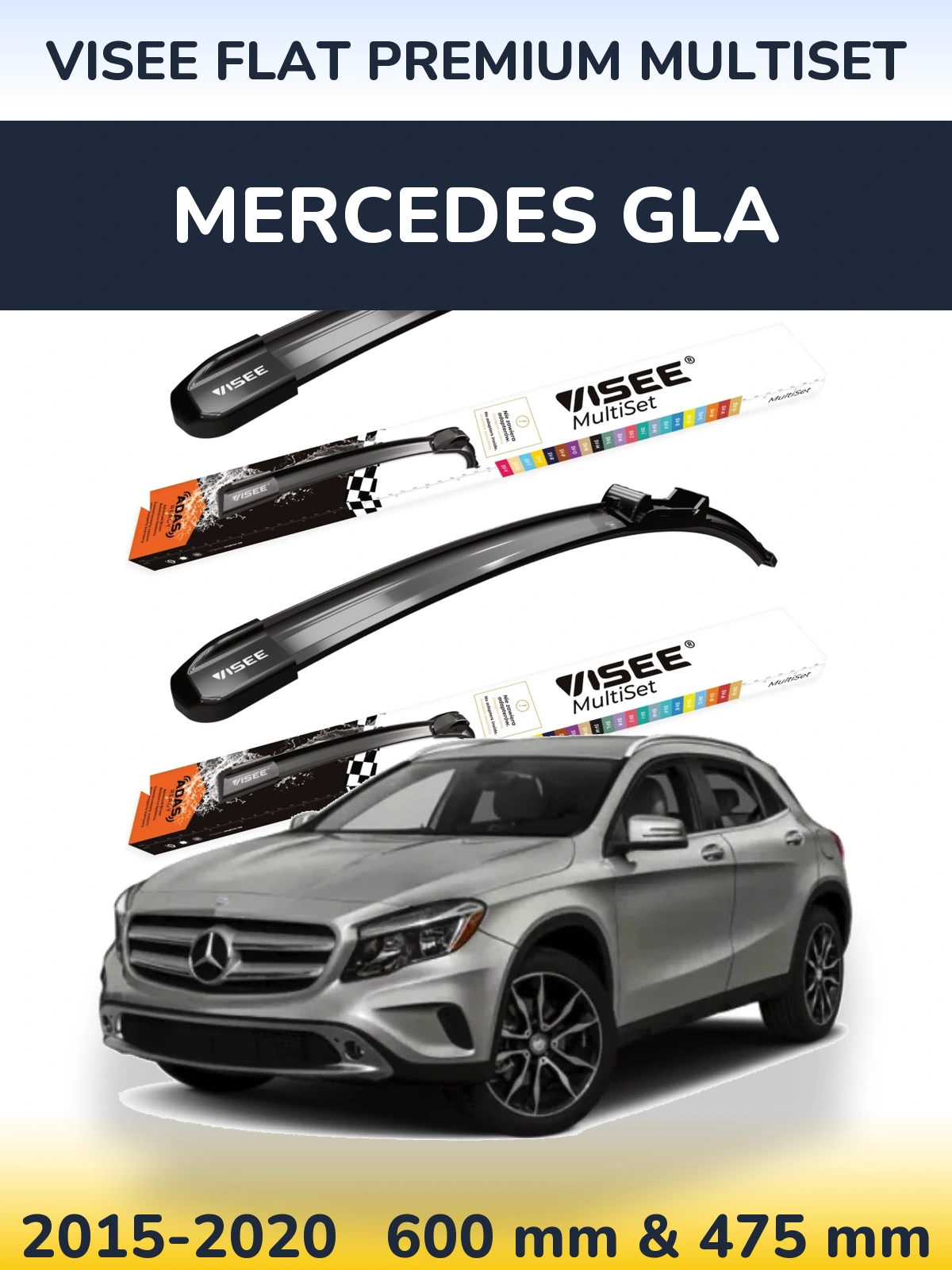 Front wiper blade set VISEE FLAT PREMIUM MultiSet 600 & 475 мм for Mercedes GLA 2015-2020
