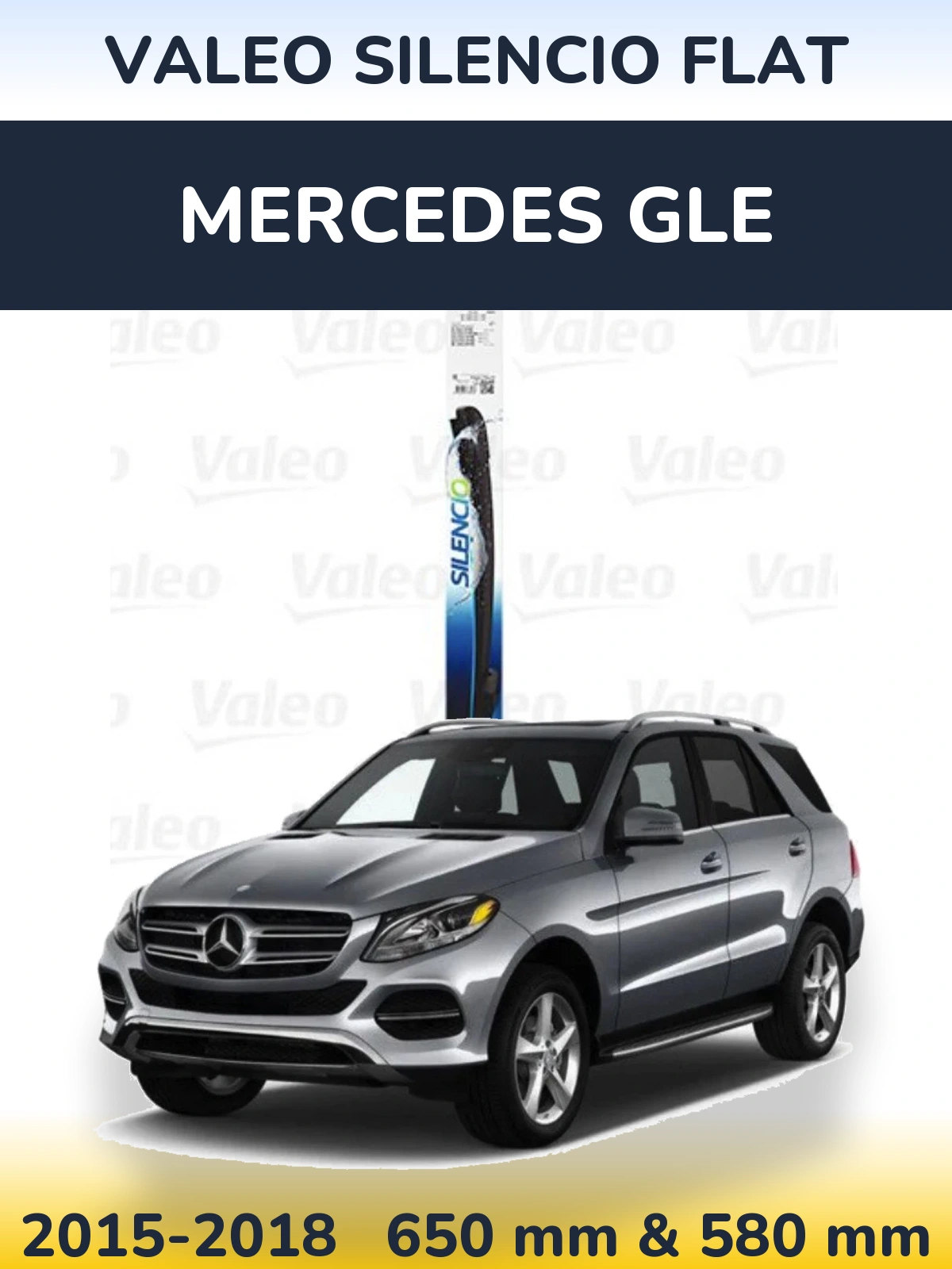Front wiper blade set Valeo Silencio Flat 650 & 580 mm for Mercedes GLE 2015-2018