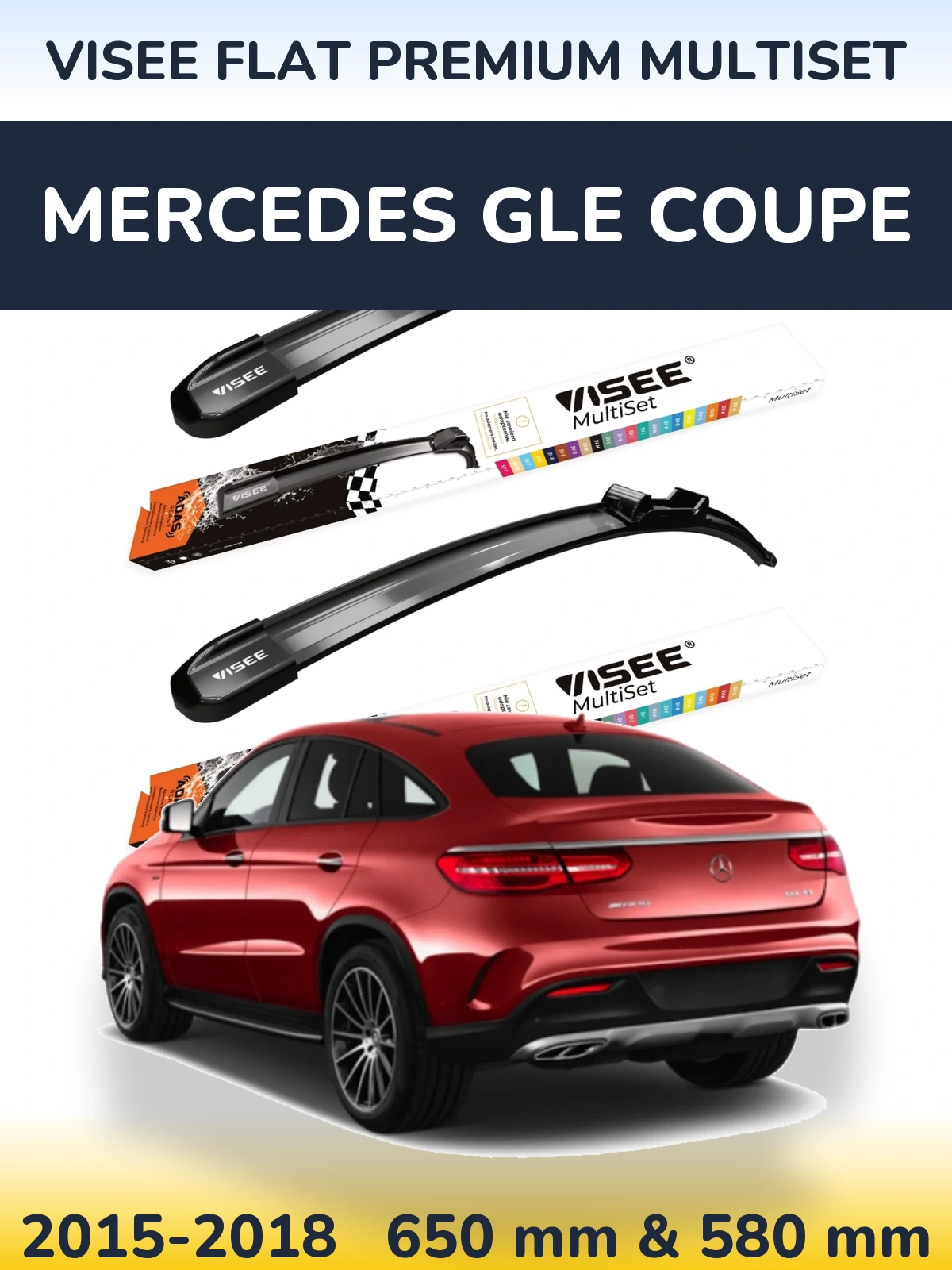 Front wiper blade set VISEE FLAT PREMIUM MultiSet 650 & 580 мм for Mercedes GLE Coupe 2015-2018