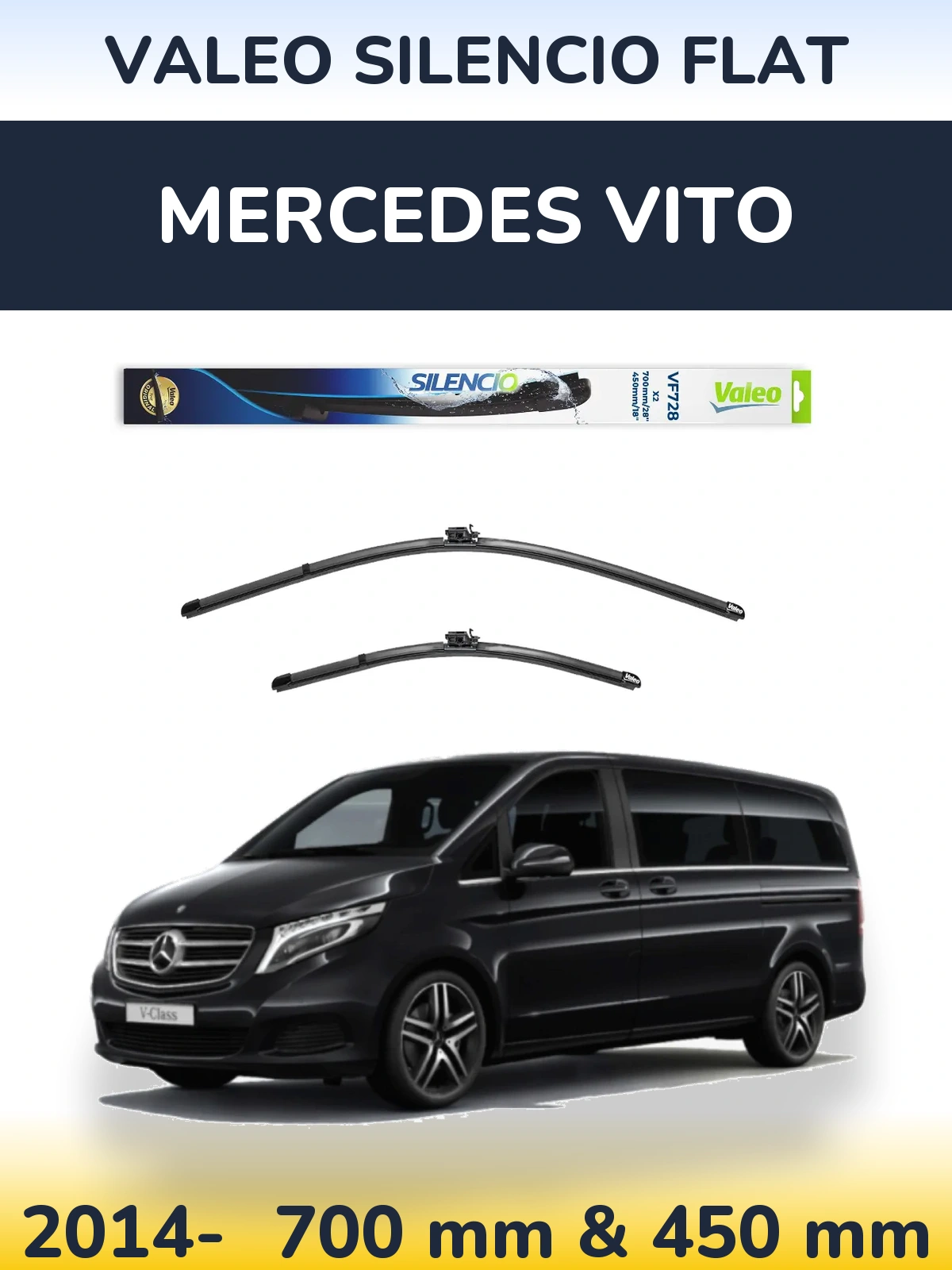 Front wiper blade set Valeo Silencio Flat 700 & 450 мм for Mercedes Vito 2014-2026