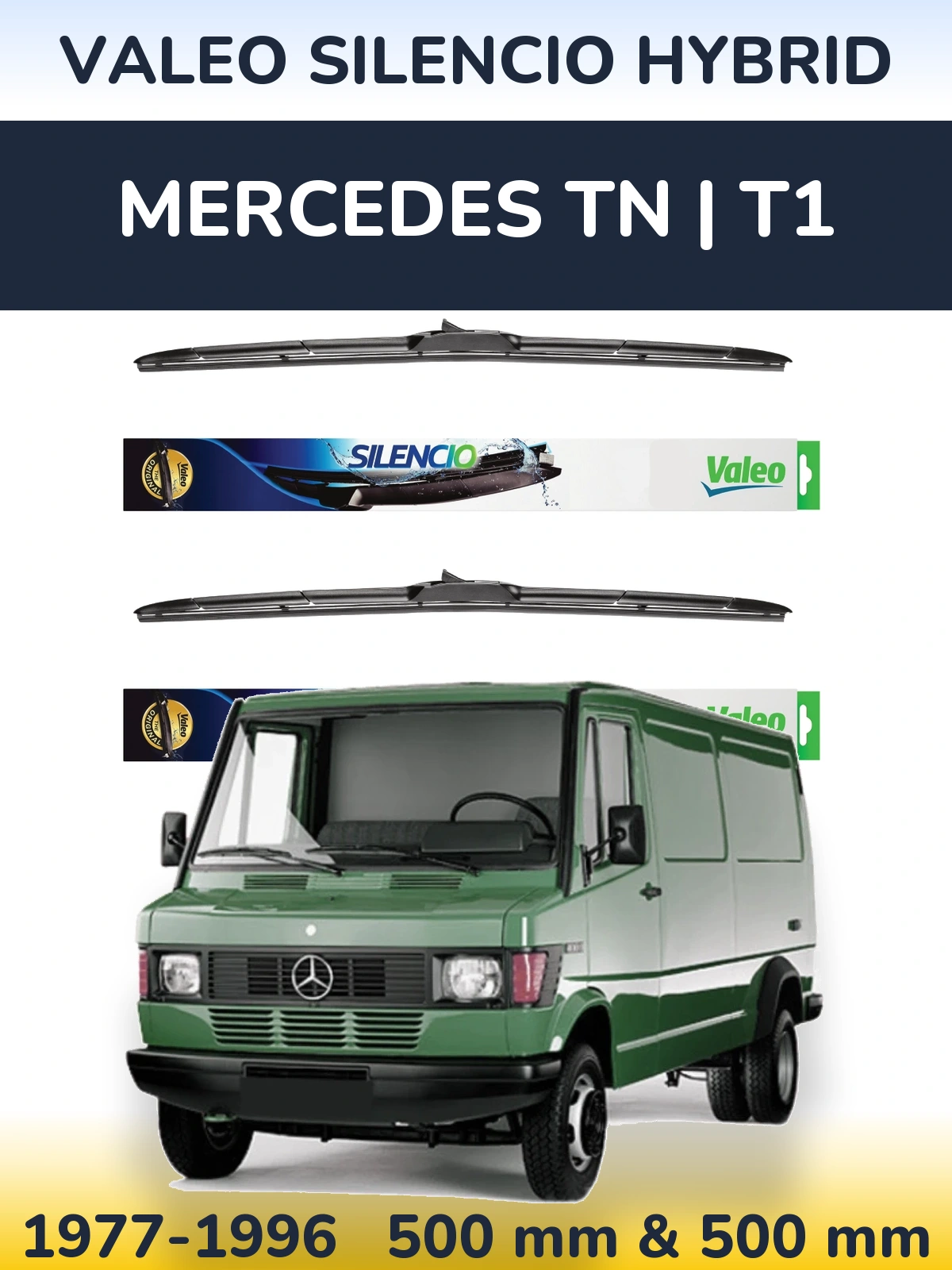 Front wiper blade set Valeo Silencio Hybrid 500 & 500 мм for Mercedes TN | T1 1977-1996
