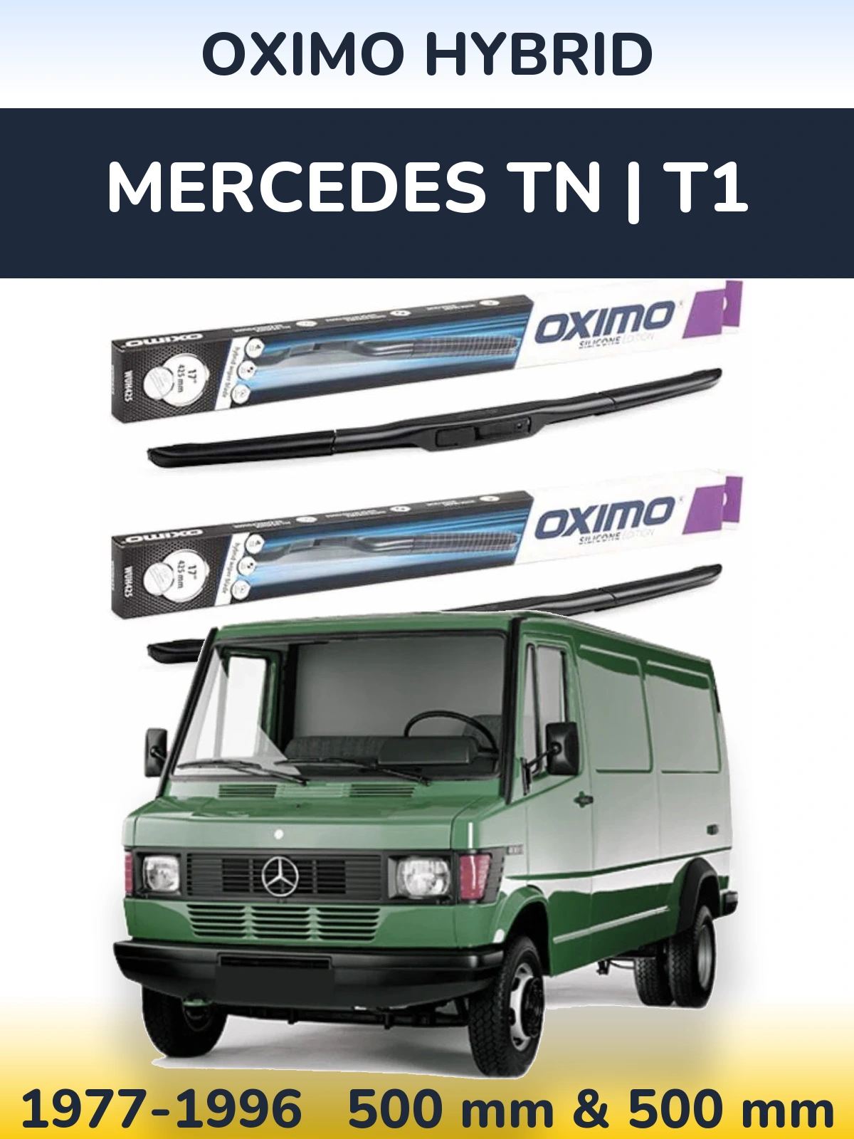 Front wiper blade set Oximo Hybrid 500 & 500 mm for Mercedes TN | T1 1977-1996