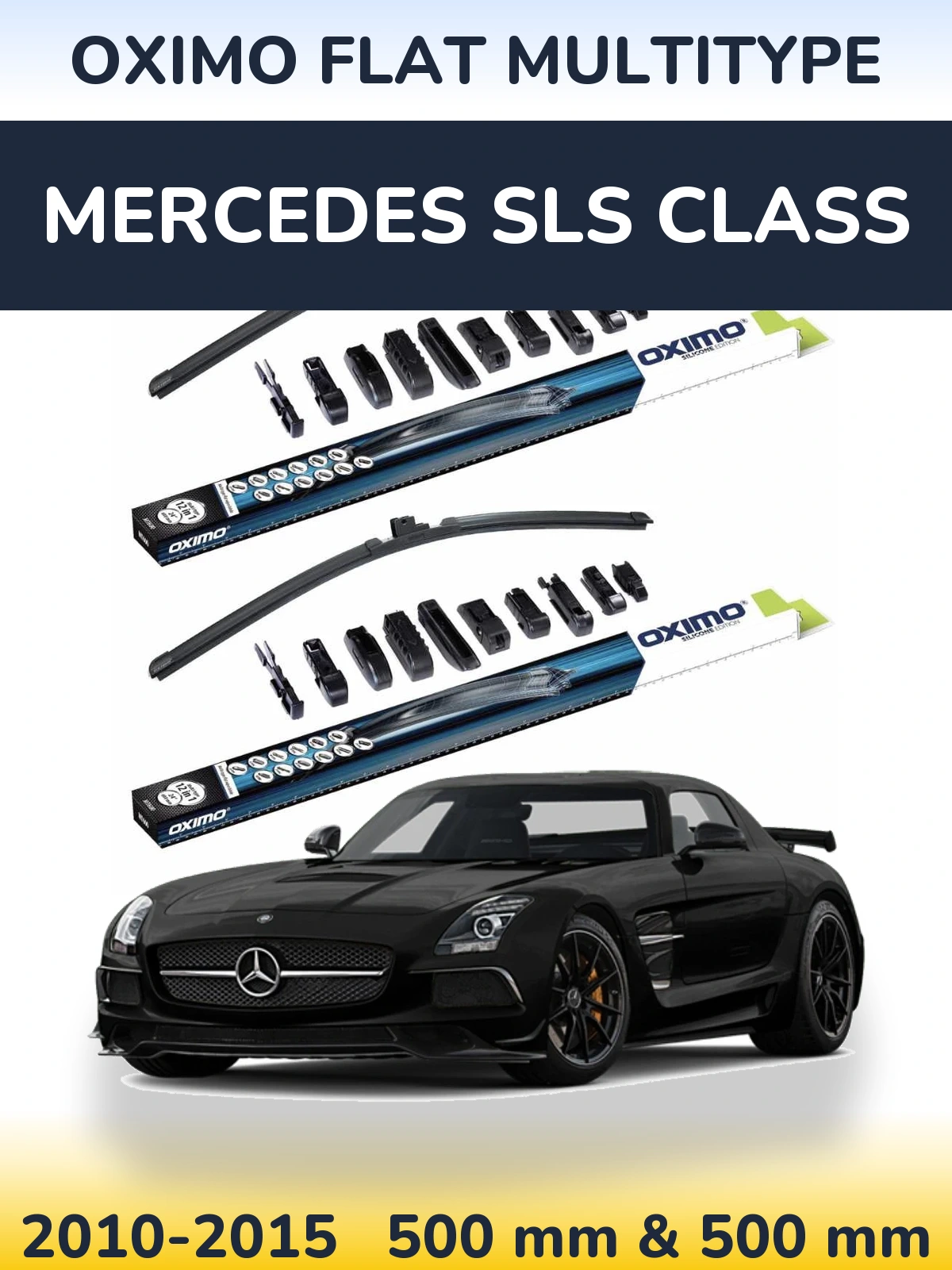Front wiper blade set Oximo Flat MultiTypee 500 & 500 mm for Mercedes SLS Class 2010-2015