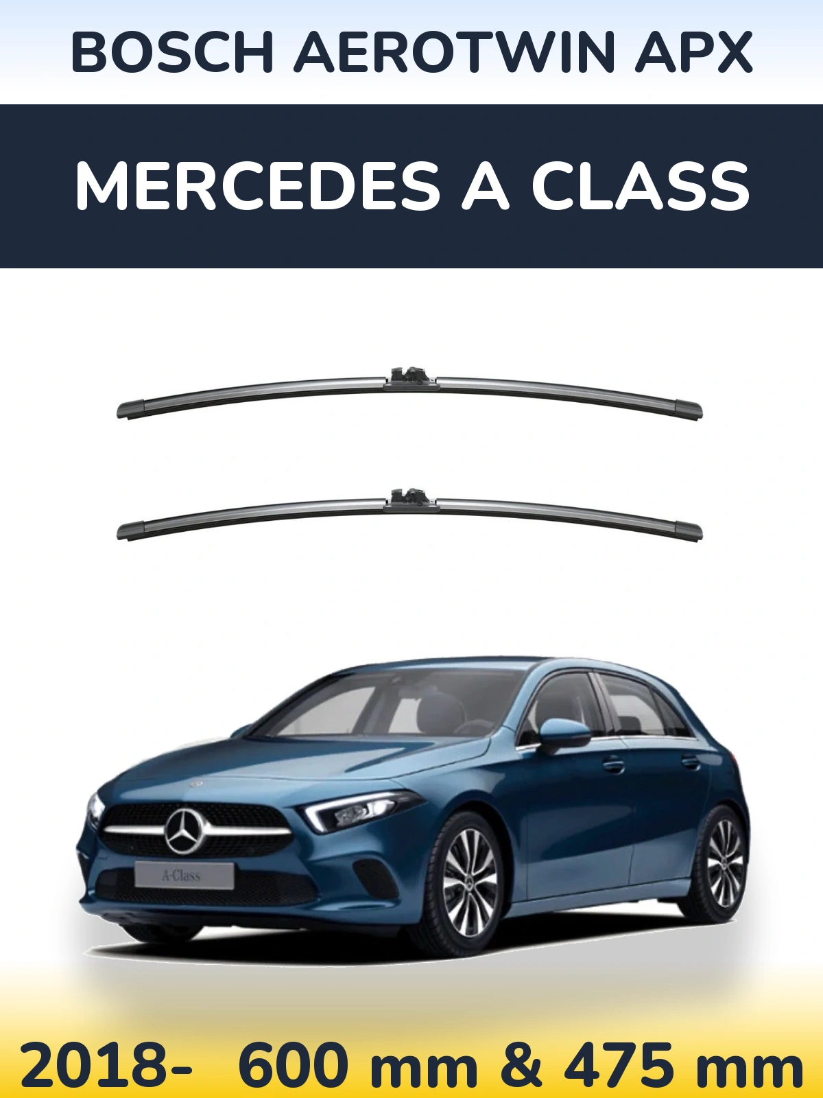Комплект передних дворников BOSCH AeroTwin APX 600 & 475 мм для Mercedes A Class 2018-2026