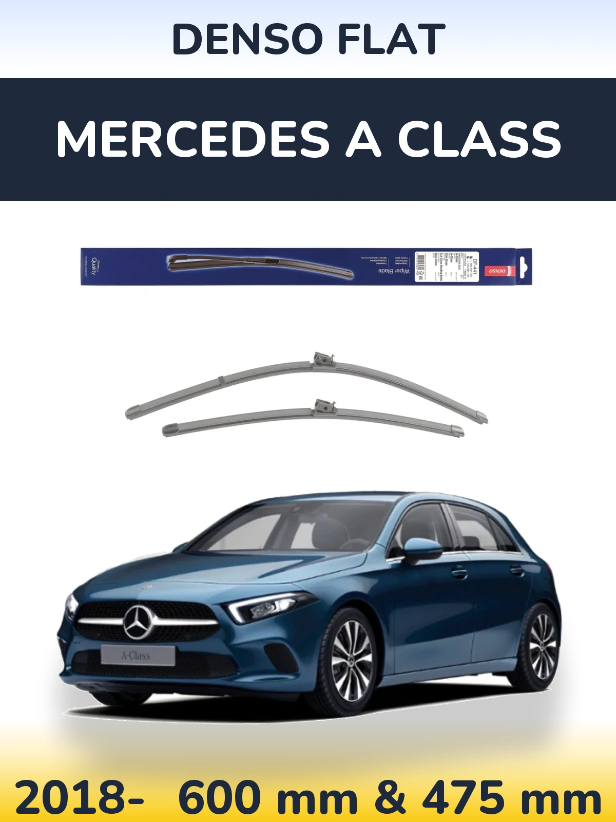 Комплект передних дворников Denso Flat 600 & 475 мм для Mercedes A Class 2018-2026
