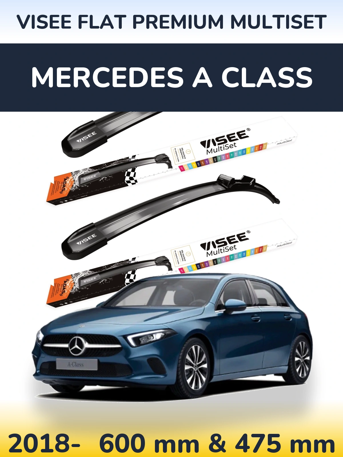 Front wiper blade set VISEE FLAT PREMIUM MultiSet 600 & 475 мм for Mercedes A Class 2018-2026