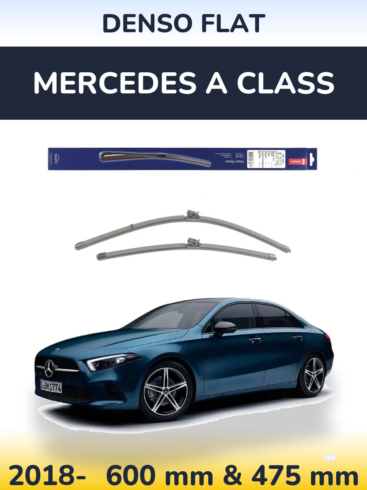 Комплект передних дворников Denso Flat 600 & 475 мм для Mercedes A Class 2018-2026
