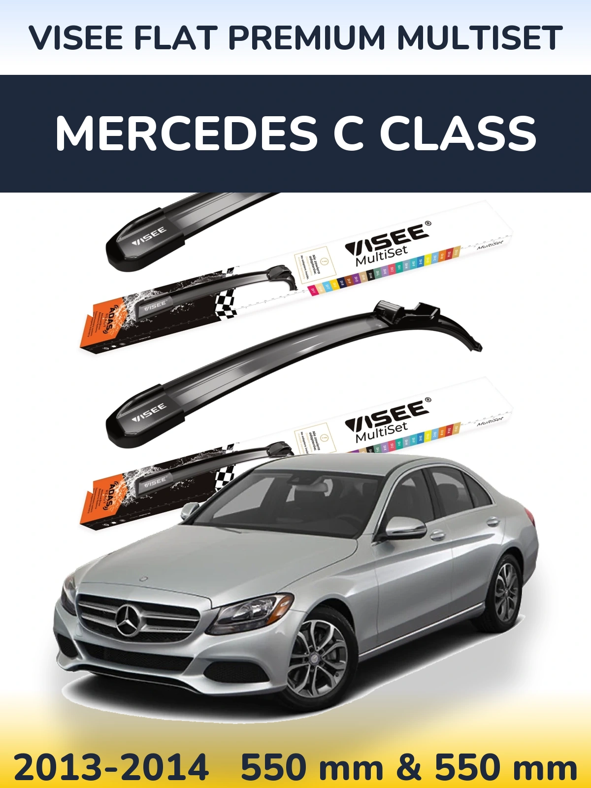 Front wiper blade set VISEE FLAT PREMIUM MultiSet 550 & 550 mm for Mercedes C Class 2013-2014