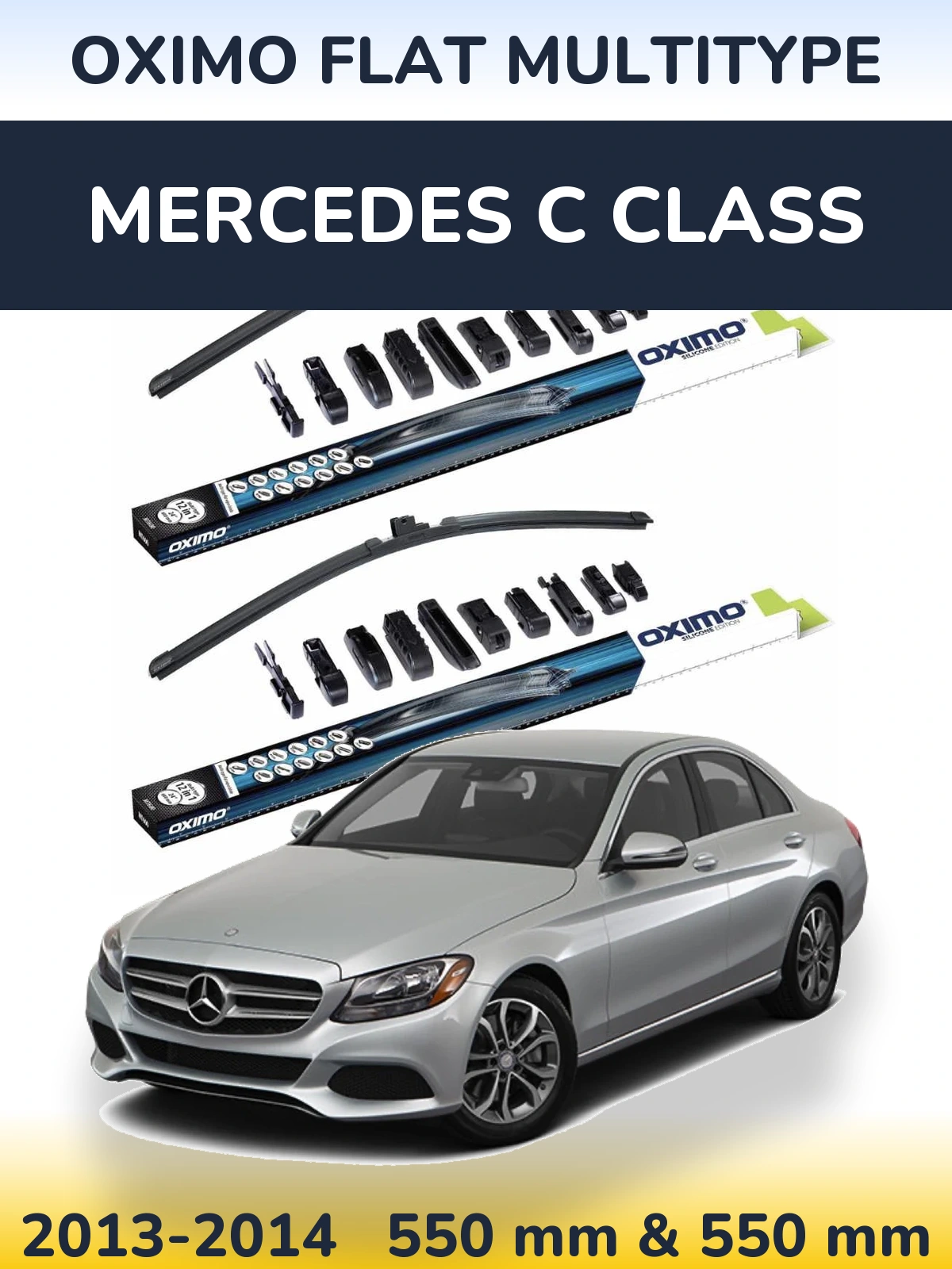 Front wiper blade set Oximo Flat MultiTypee 550 & 550 mm for Mercedes C Class 2013-2014