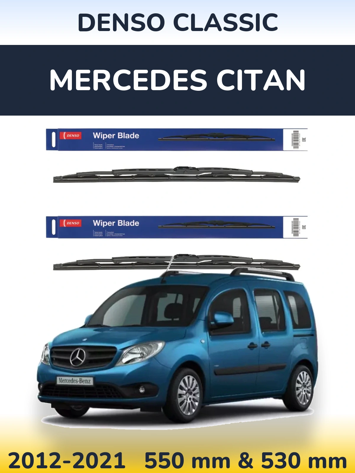 Front wiper blade set Denso Classic 550 & 530 мм for Mercedes Citan 2012-2021