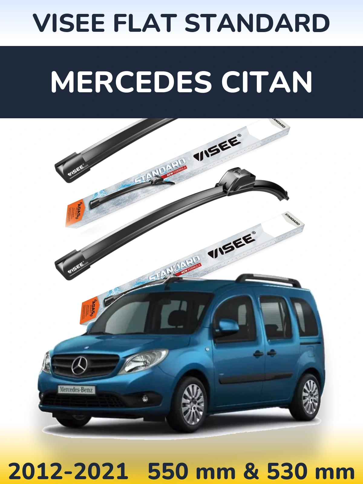 Komplet przednich wycieraczek VISEE FLAT STANDARD 550 & 530 mm do Mercedes Citan 2012-2021