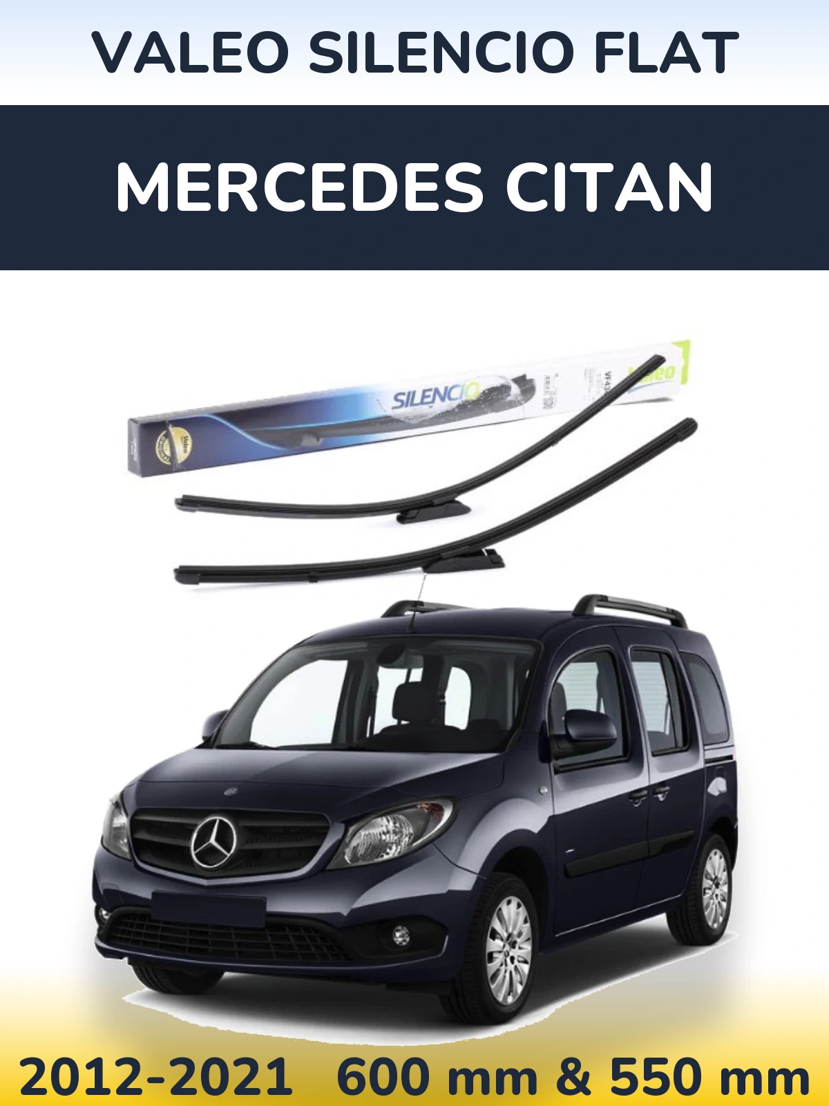 Front wiper blade set Valeo Silencio Flat 580 & 530 мм for Mercedes Citan 2012-2021
