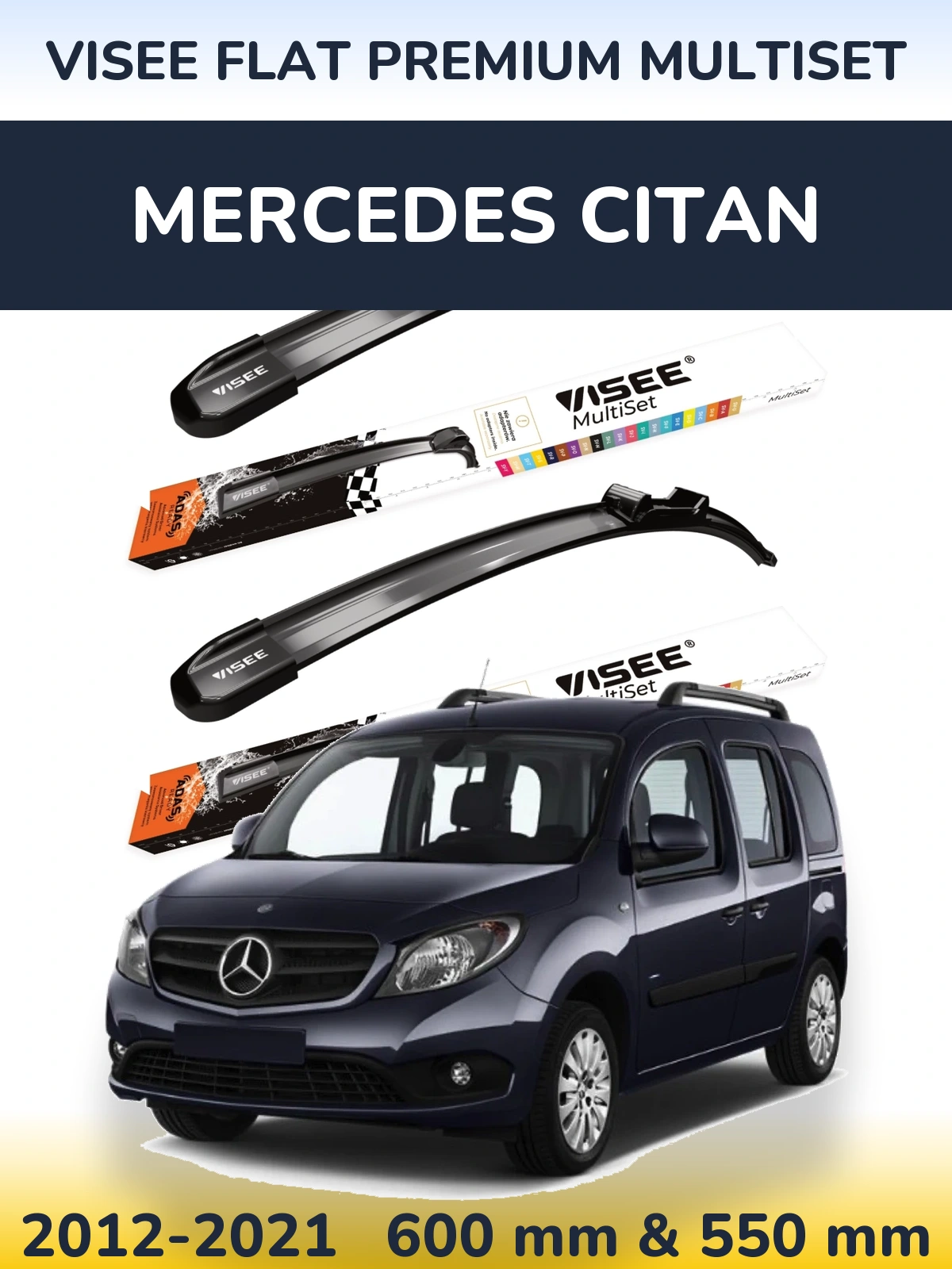 Front wiper blade set VISEE FLAT PREMIUM MultiSet 600 & 550 мм for Mercedes Citan 2012-2021