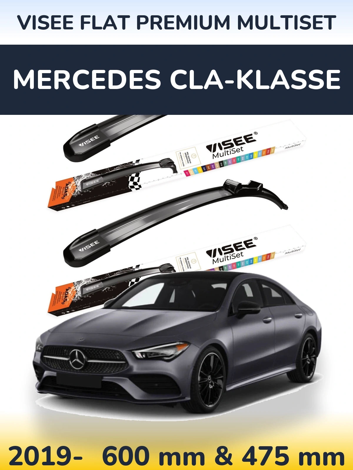 Komplet przednich wycieraczek VISEE FLAT PREMIUM MultiSet 600 & 475 mm do Mercedes CLA-Klasse 2019-2026