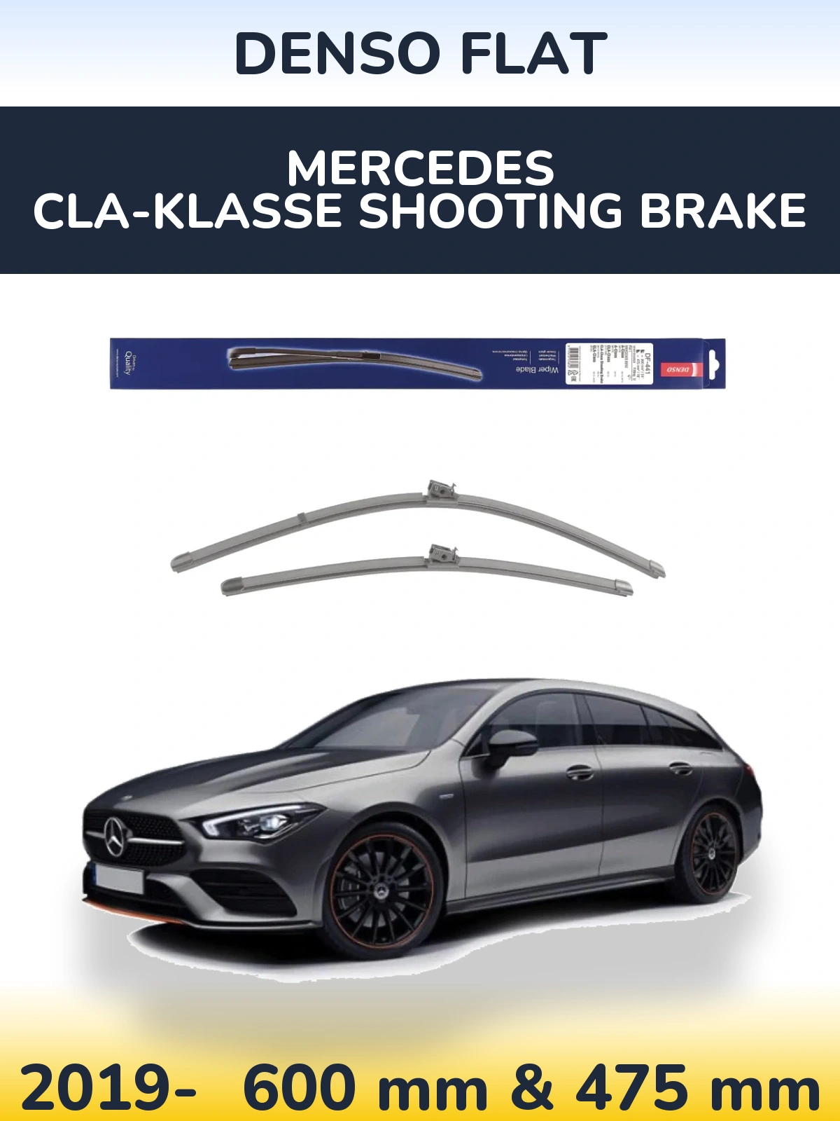 Комплект передних дворников Denso Flat 600 & 475 мм для Mercedes CLA-Klasse Shooting Brake 2019-2026