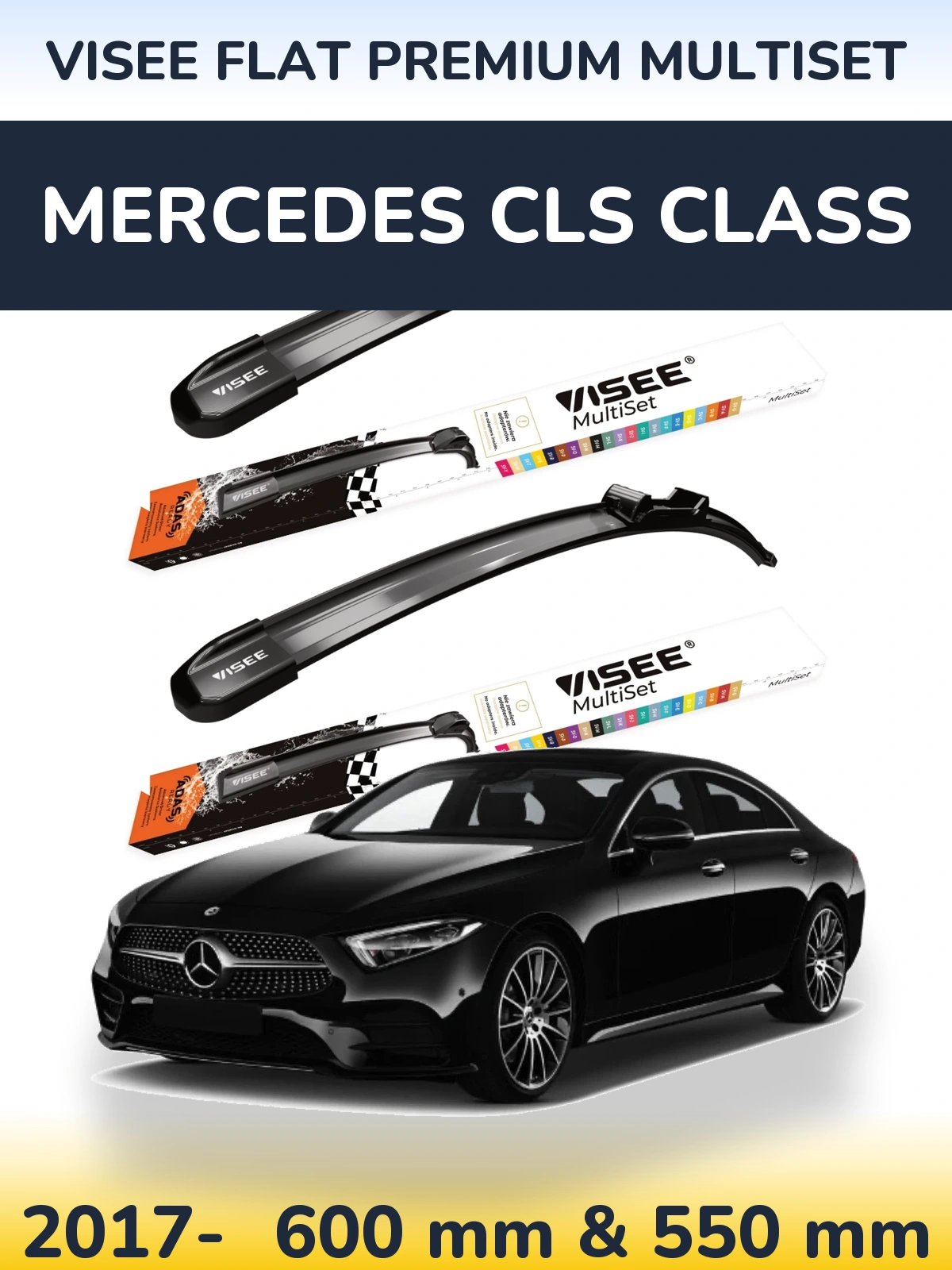Front wiper blade set VISEE FLAT PREMIUM MultiSet 600 & 550 мм for Mercedes CLS Class 2017-2026