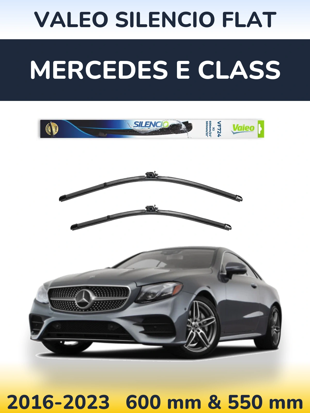Front wiper blade set Valeo Silencio Flat 600 & 550 мм for Mercedes E Class 2016-2023