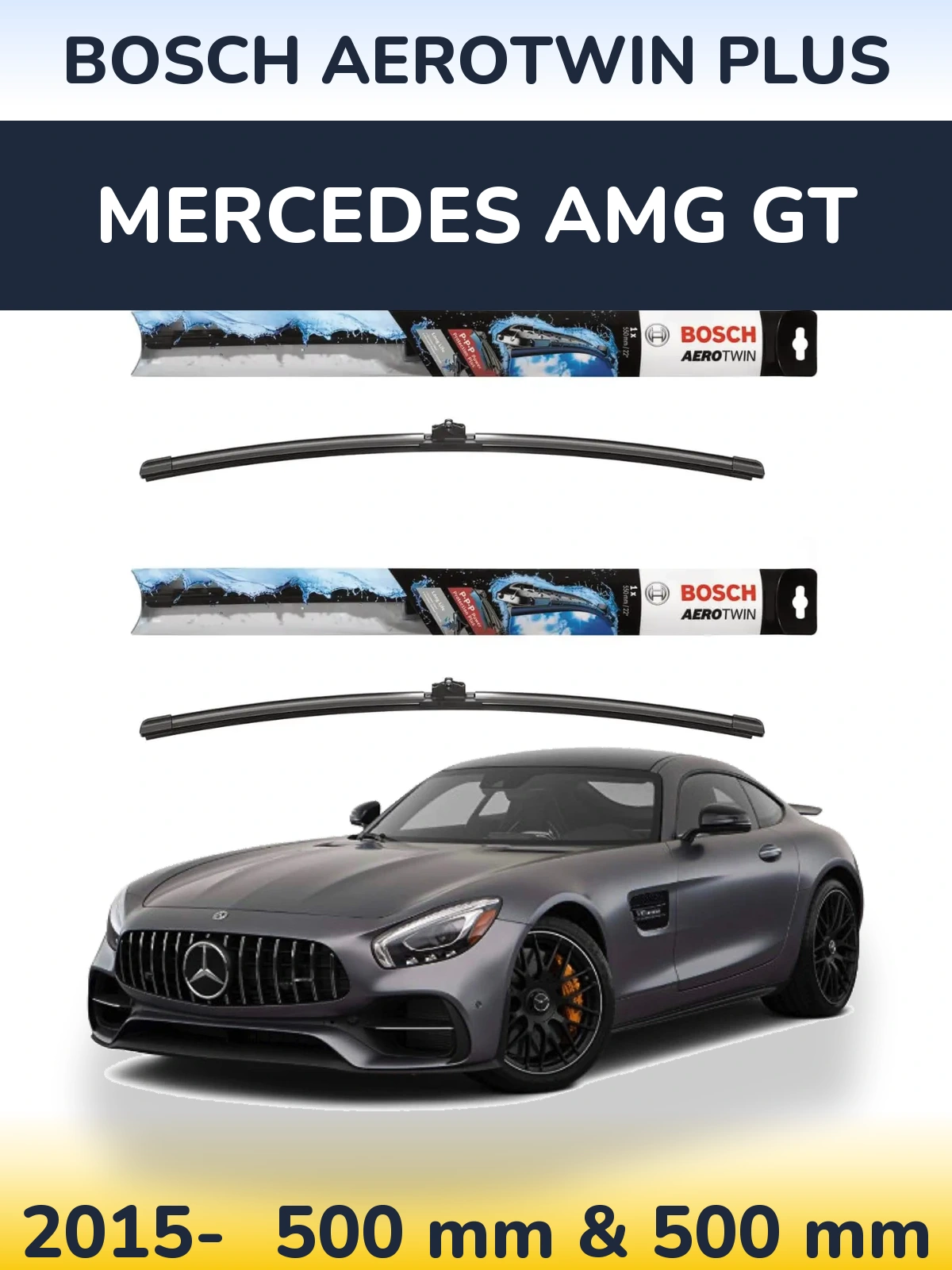 Комплект передних дворников BOSCH AeroTwin Plus 500 & 500 мм для Mercedes AMG GT 2015-2026