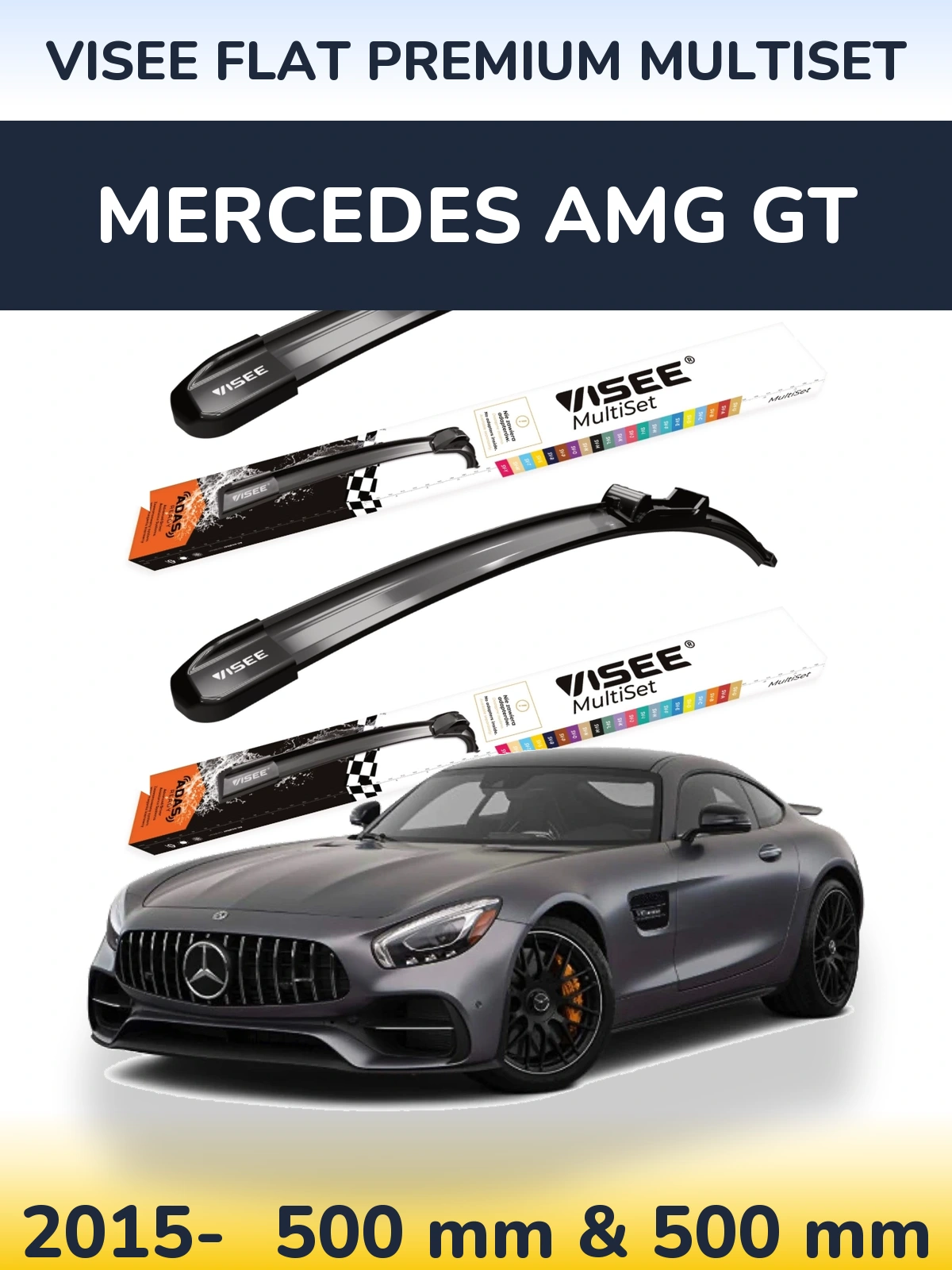 Комплект передних дворников VISEE FLAT PREMIUM MultiSet 500 & 500 мм для Mercedes AMG GT 2015-2026