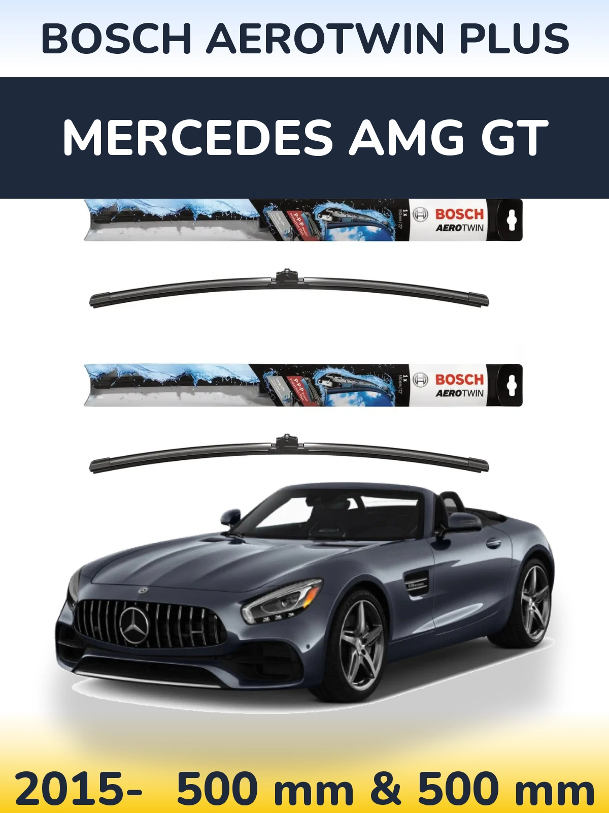 Комплект передних дворников BOSCH AeroTwin Plus 500 & 500 мм для Mercedes AMG GT 2015-2026