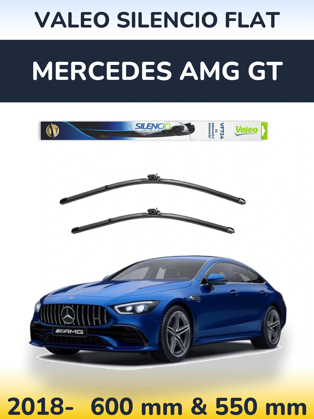 Комплект передніх щіток Valeo Silencio Flat 600 & 550 мм для Mercedes AMG GT 2018-2026