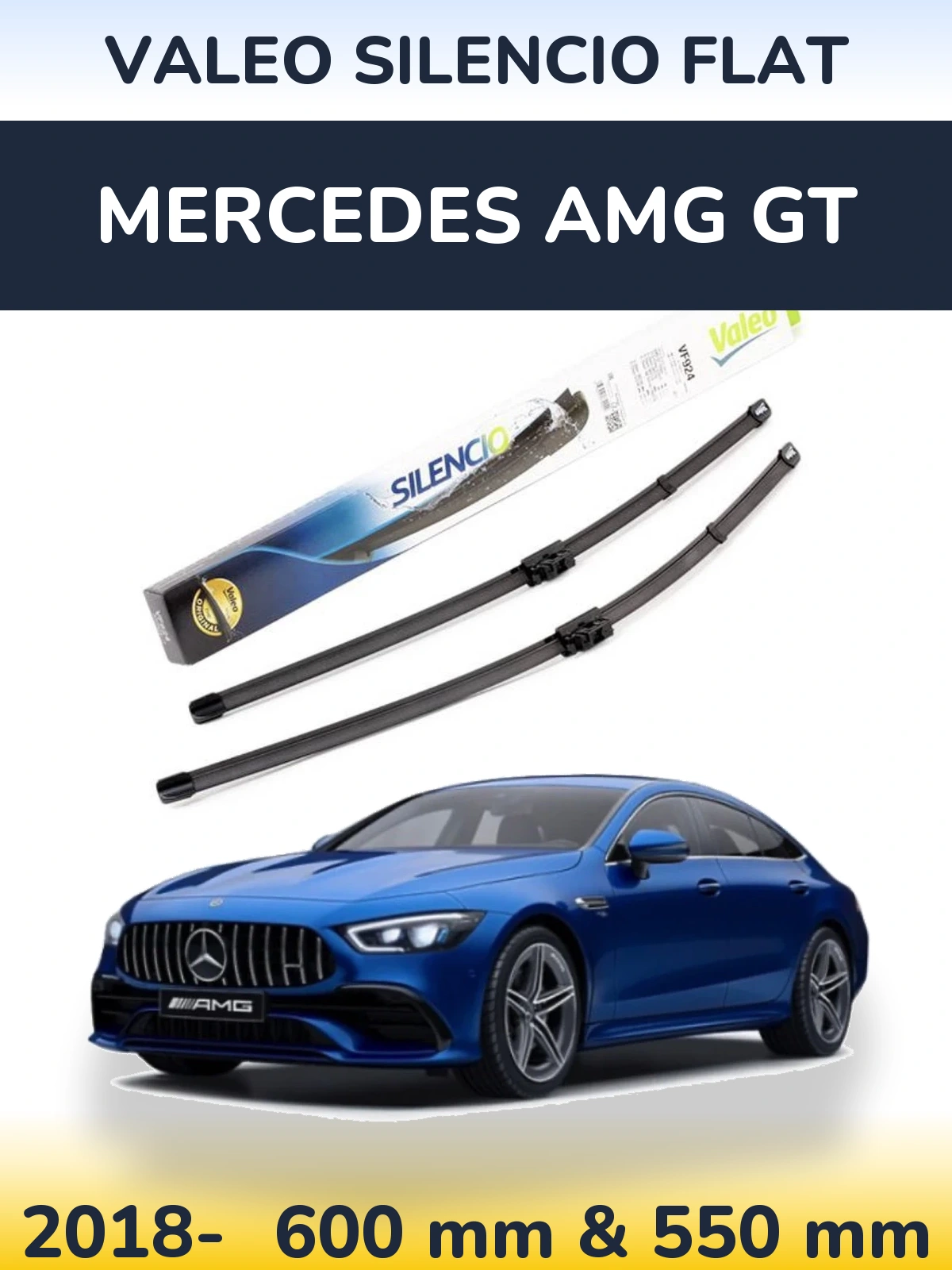Front wiper blade set Valeo Silencio Flat 600 & 550 мм for Mercedes AMG GT 2018-2026