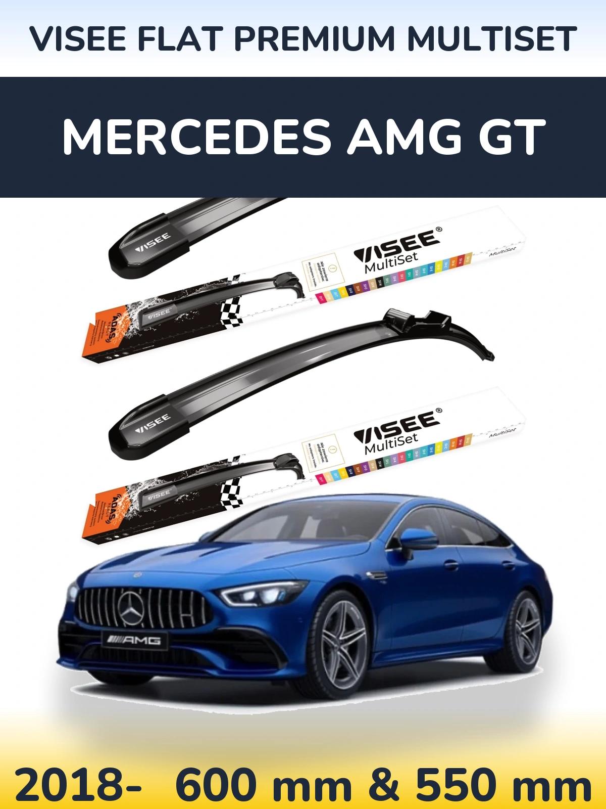 Front wiper blade set VISEE FLAT PREMIUM MultiSet 600 & 550 мм for Mercedes AMG GT 2018-2026
