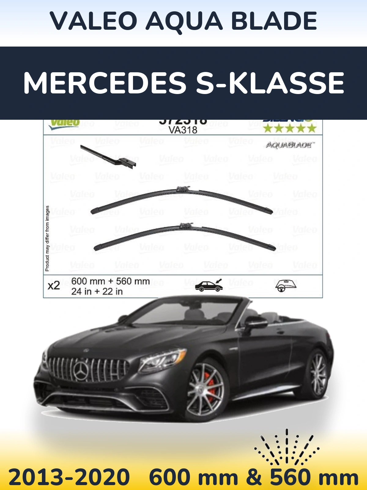 Комплект передніх щіток Valeo Aqua Blade 600 & 560 мм для Mercedes S-Klasse 2013-2020
