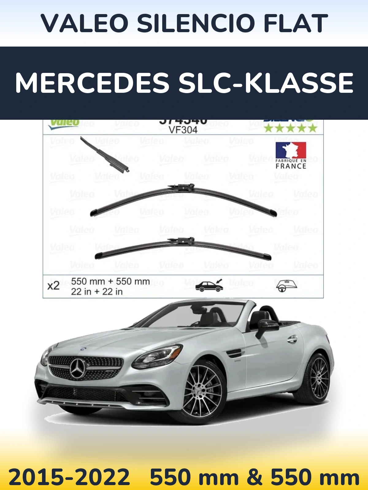 Komplet przednich wycieraczek Valeo Silencio Flat 550 & 550 mm do Mercedes SLC-Klasse 2015-2022