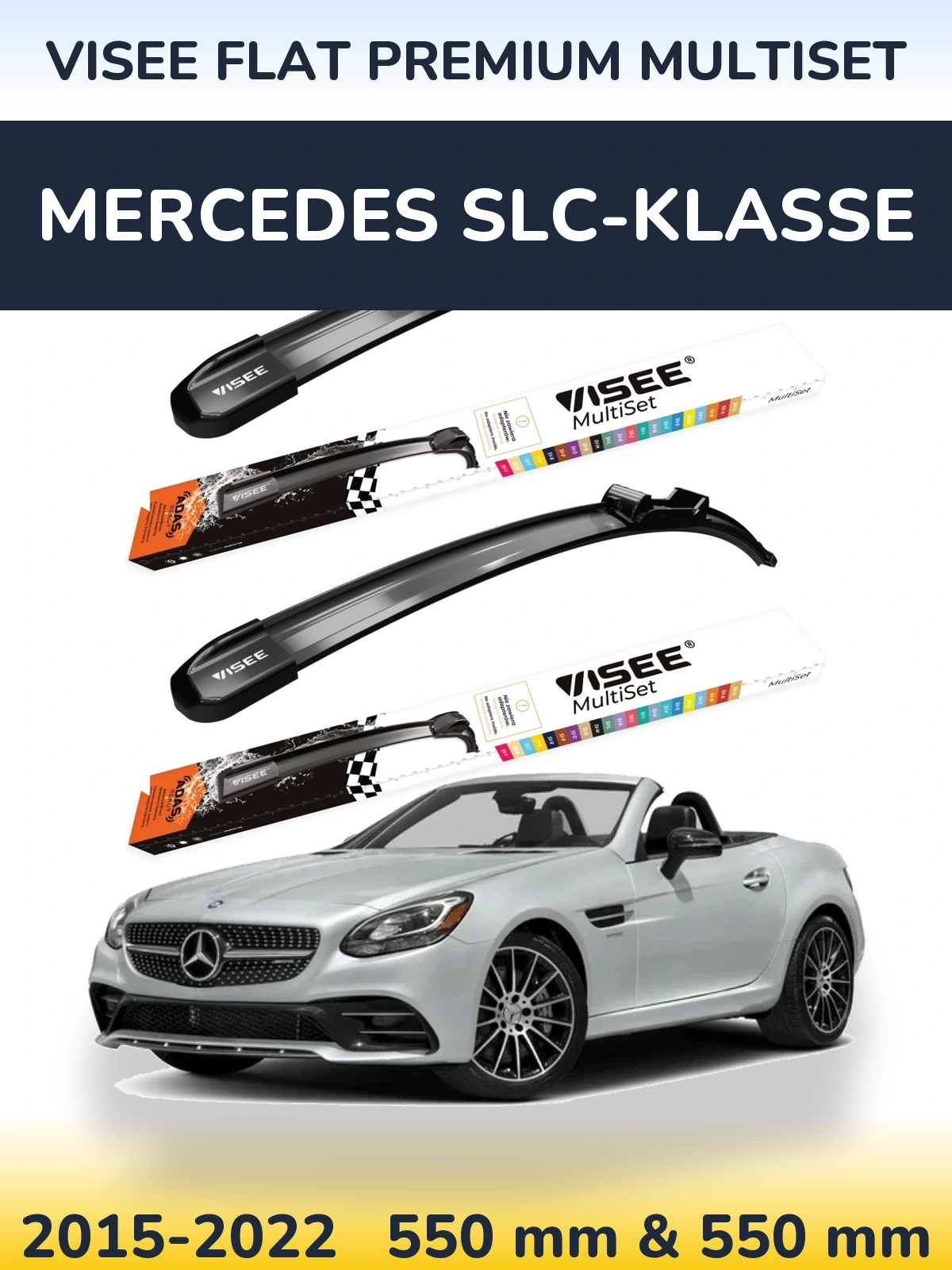 Front wiper blade set VISEE FLAT PREMIUM MultiSet 550 & 550 mm for Mercedes SLC-Klasse 2015-2022
